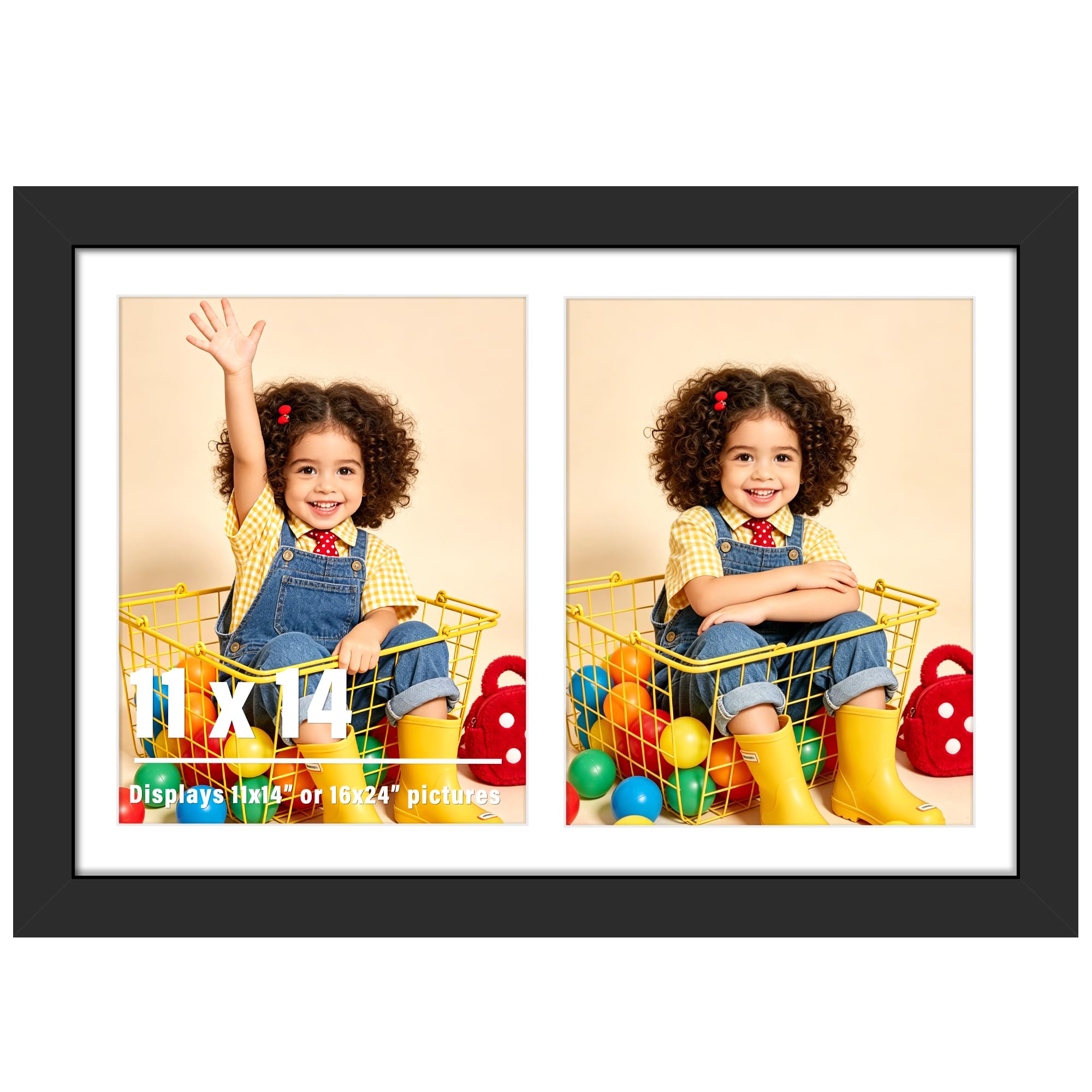 DUENPY 16x24 Picture Frame 2-Opening 11x14 Collage Picture Frame Displays Two 11x14 inch Photos Collage Wall Decor Wall Hanging or Tabletop Black