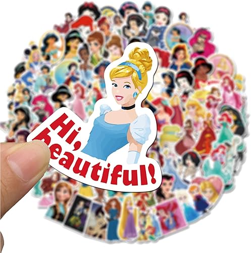 Miniatura 5 de Lindas calcomanías de princesas de Disney para botella de agua, 100 piezas de vinilo impermeable de princesa de dibujos animados para adolescentes y