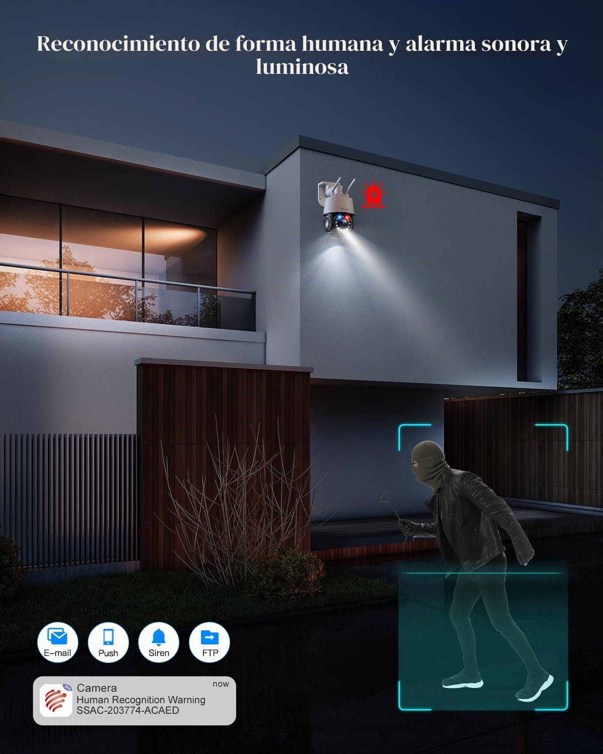 Ctronics 5MP 30X Cámara Vigilancia WiFi Exterior Visión Nocturna HD de 150M | Cámara de Seguridad PTZ Detección Humana, Seguimiento Automático, Alarma Audible, IP66 Impermeable (Blanco)