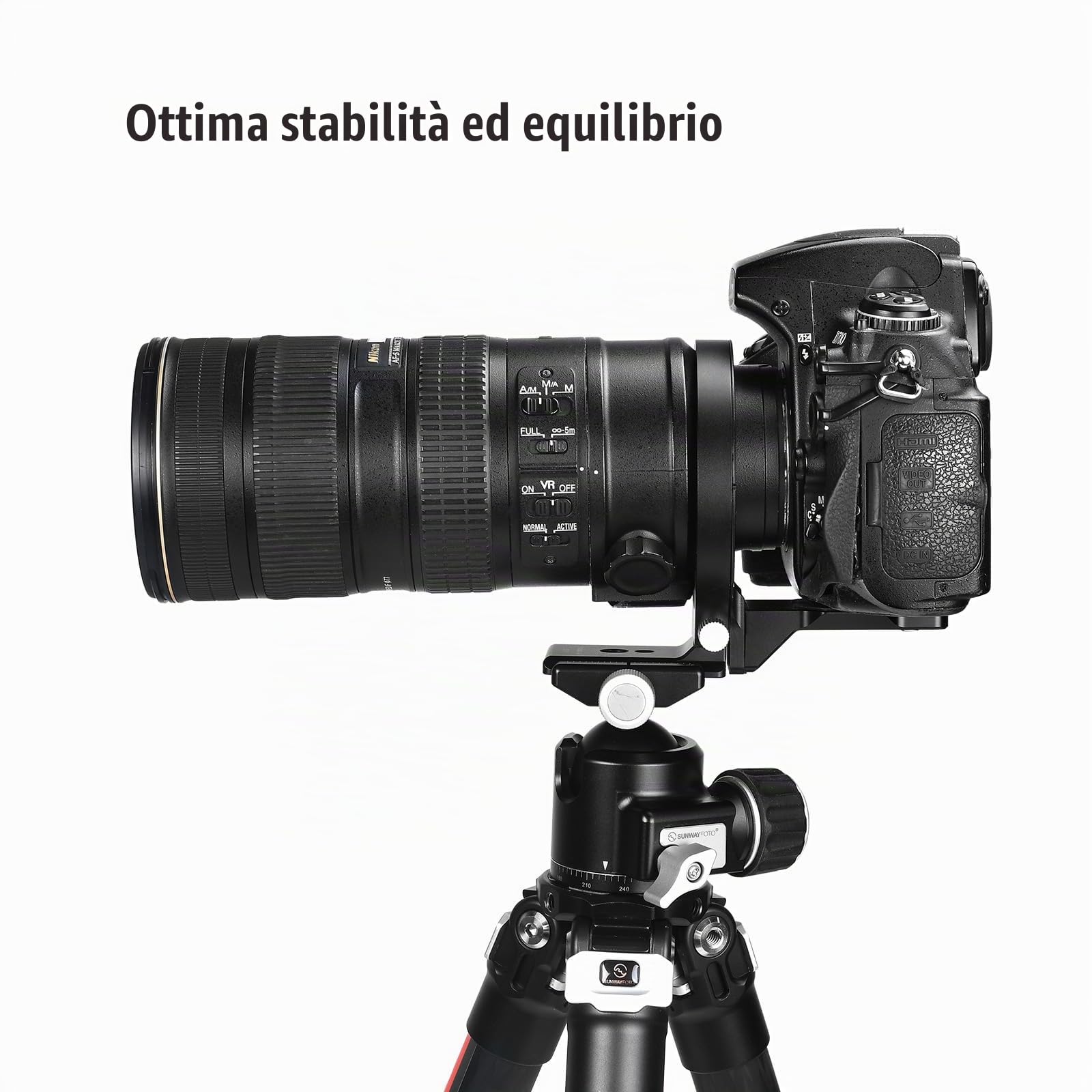 SUNWAYFOTO Anello girevole universale da 80 mm per DLSR, supporto per treppiede e piastra Arca Swiss, regolazione orizzontale e verticale