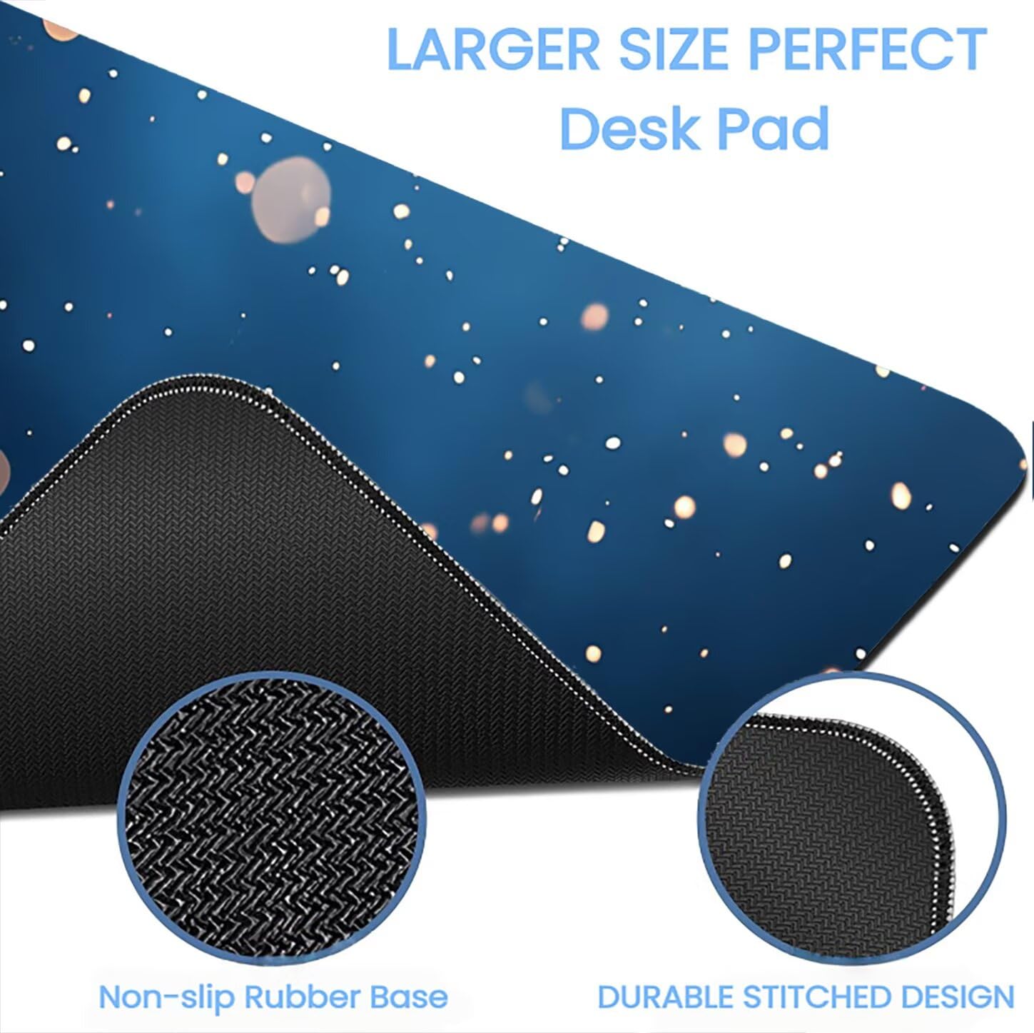 Lpfieonn Weihnachten Großes Schreibtischunterlage, XXL Schreibtischunterlagen, Blau XXL Wasserdicht Gaming Mousepad mit Vernähter Rand und Rutschfeste Gummibasis, für Hause/Büro 120x60cm PF-3353