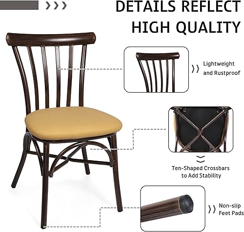 Miniatura 4 de Juego de 2 sillas de comedor modernas de mediados de siglo con respaldo curvado ergonómico y marco de metal para cocina, asiento de madera maciza