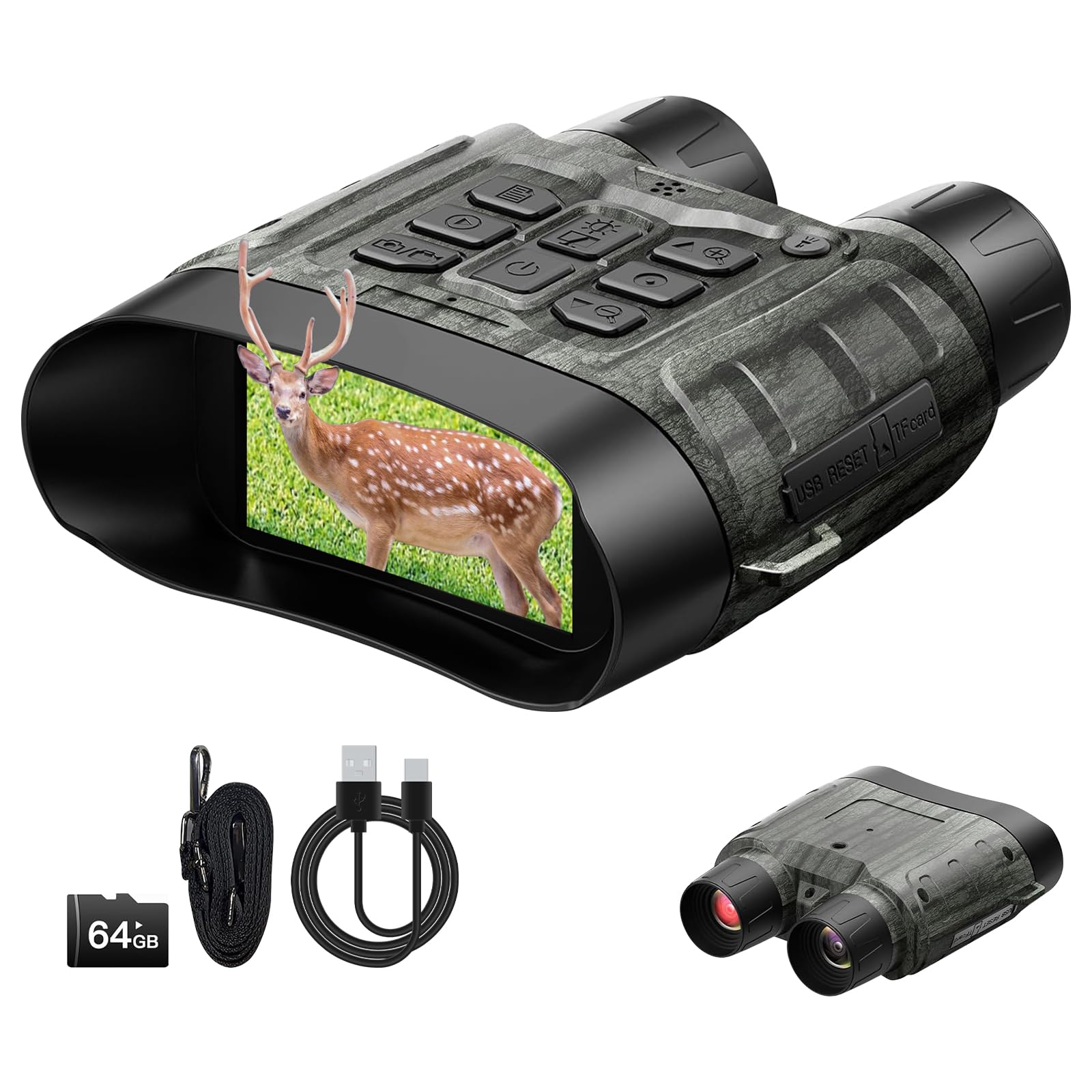 4K 48MP Binocolo Visione Notturna, 5000 mAh, Zoom 8X, Portata 400 m, Include Scheda da 64 GB, Schermo da 3" Binocolo Visione Notturna per Campeggio, Caccia e Sicurezza