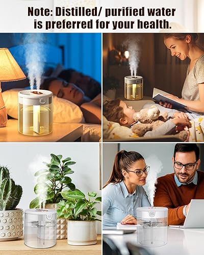 Miniatura 7 de Yagxizn Humidificador de habitación pequeña para dormitorio, mini humidificador de aire portátil de 2 L, humidificador USB con luz nocturna,