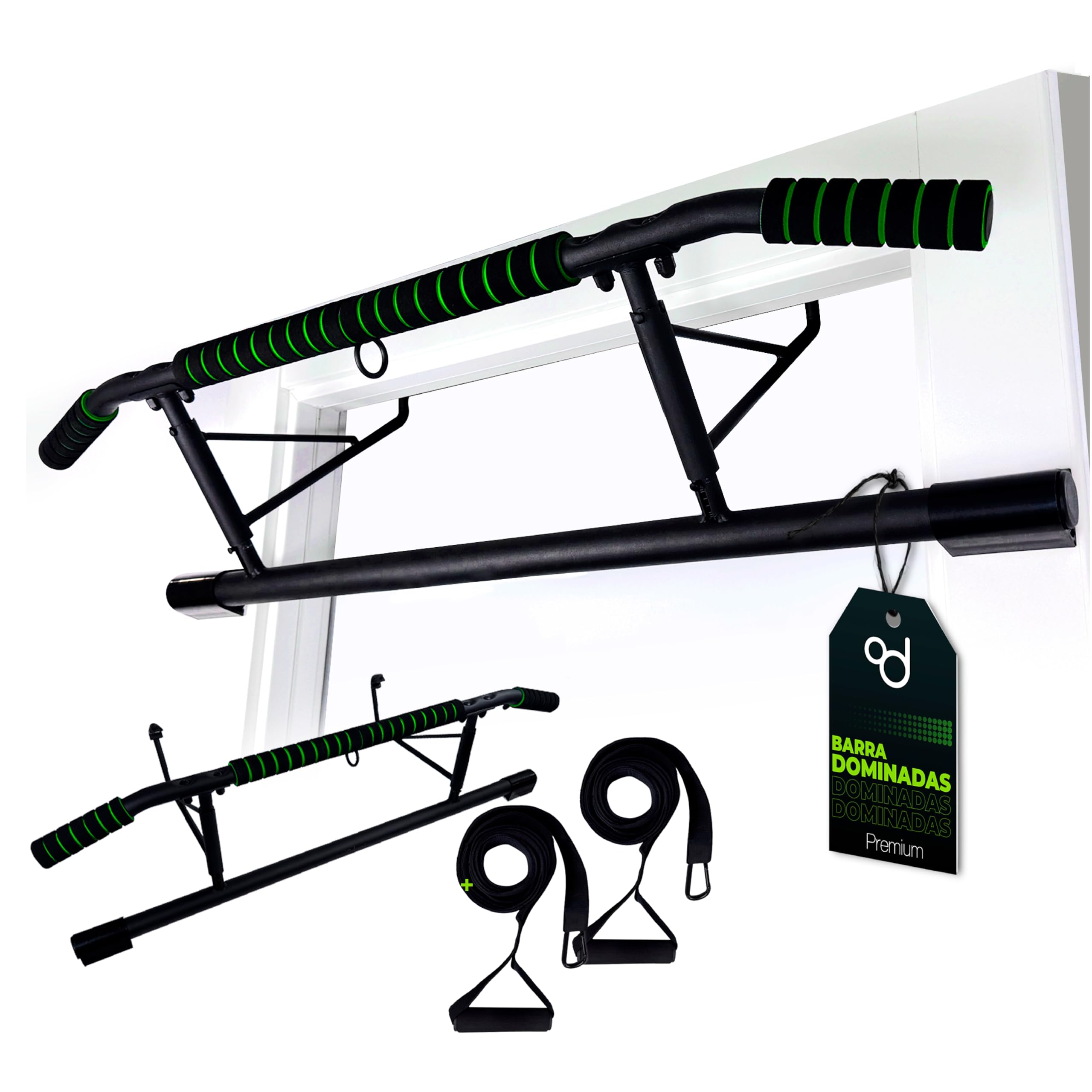 OcioDual Barra de Dominadas Puerta sin Tornillos + Correas de Entrenamiento en Suspensión, Pull Up Bar Door, Ejercicio en Casa, Barra Dominadas Puerta Plegable, Fitness en Casa