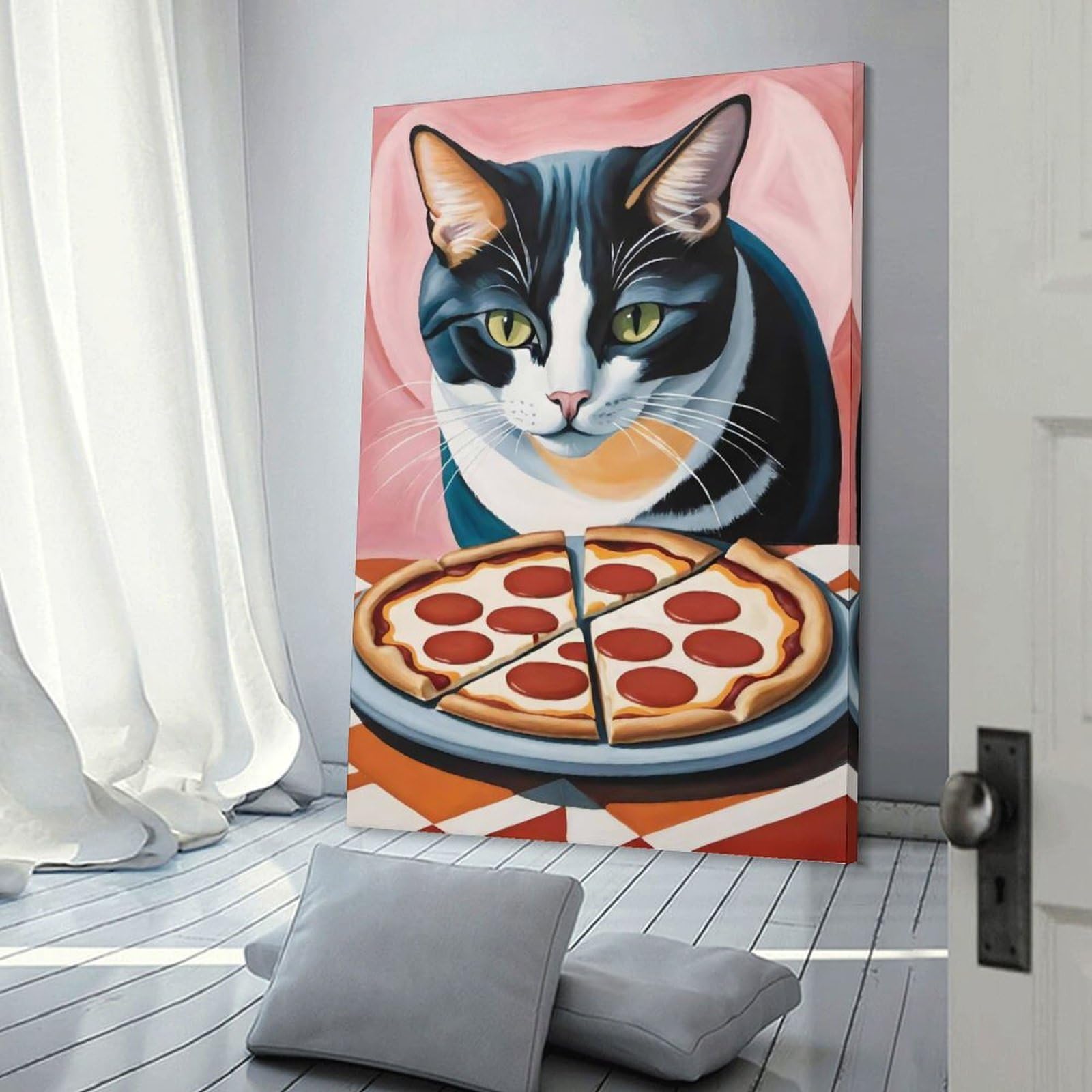 Junmoney Hanging Wall Art Pepperoni Pizza, 20x30inch(50x75cm), for Wall Displays, Bedrooms Or Room Updates, Wall Decor Suited to Curated Displays
