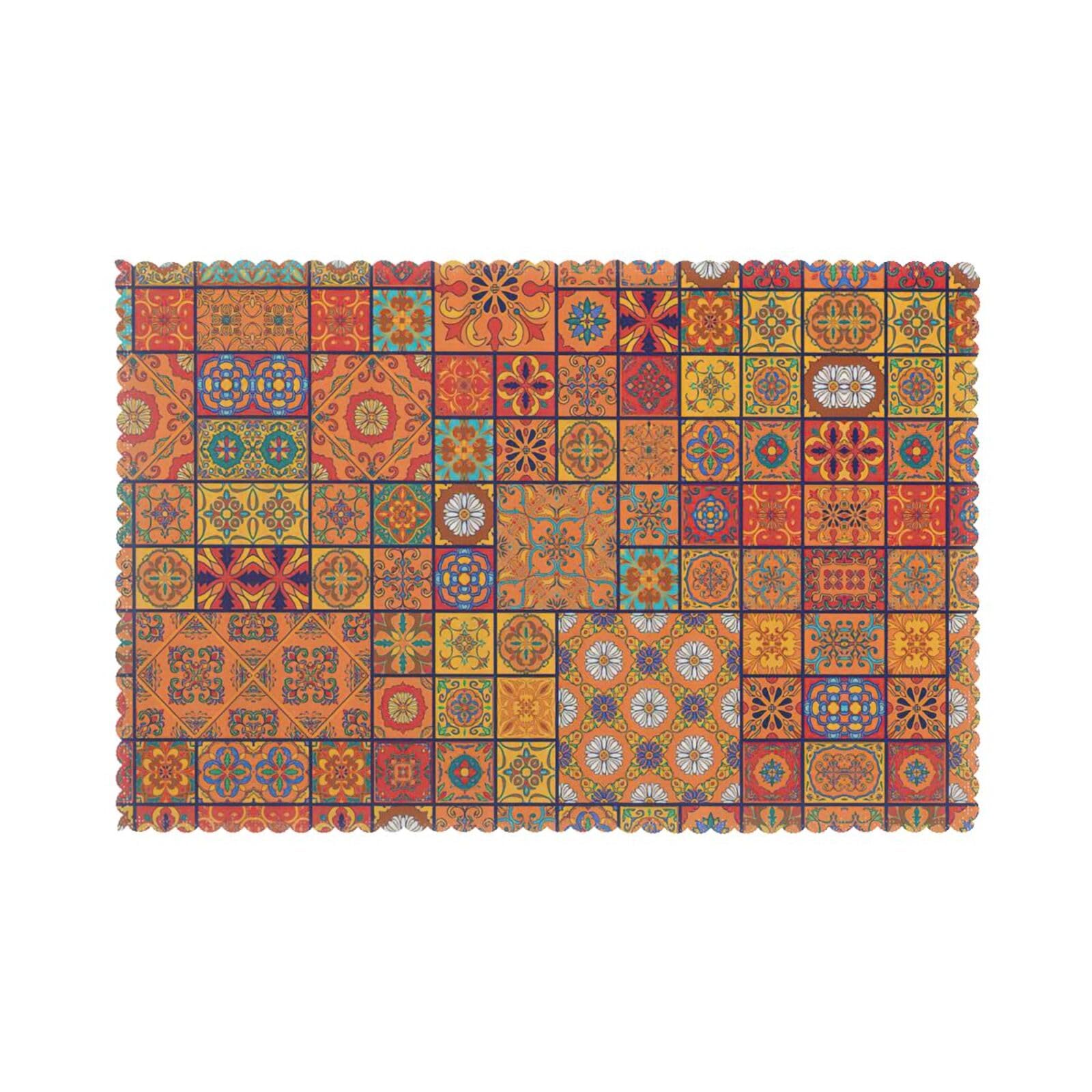 Group Of Moroccan Geometric Print Placemats Set Of 6,Heat Resistant Place Mats,For Kitchen/Dining/Party/Outdoor Washable Table Mats