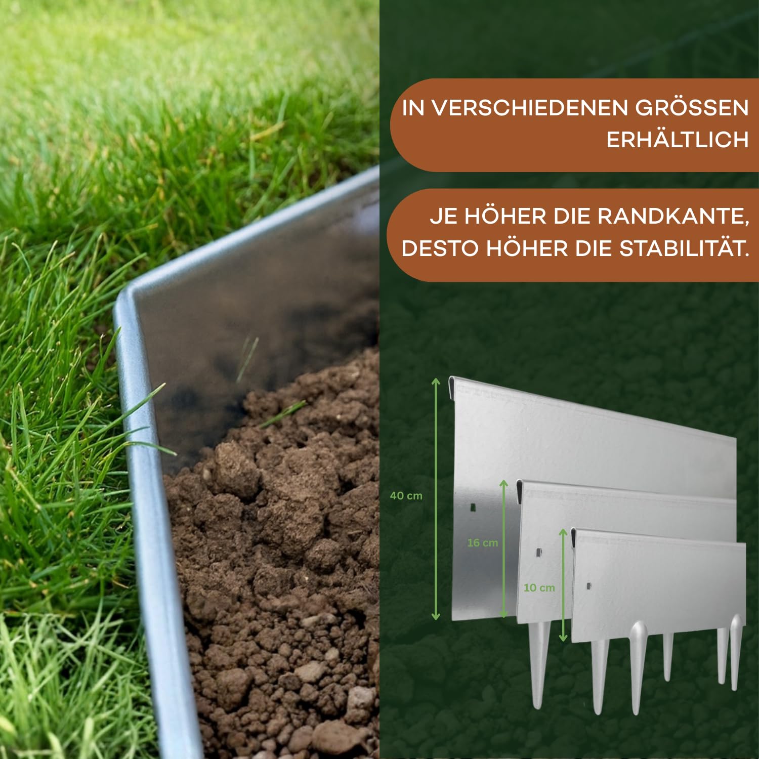 Rori Cortenstahl Rasenkante 10 m - 10 cm Höhe - abgerundete Oberseite - 10 x 1m Rasenkanten biegen - DIY Lawn Edging - Umzäunung für Obstgärten - Beeteinfassung