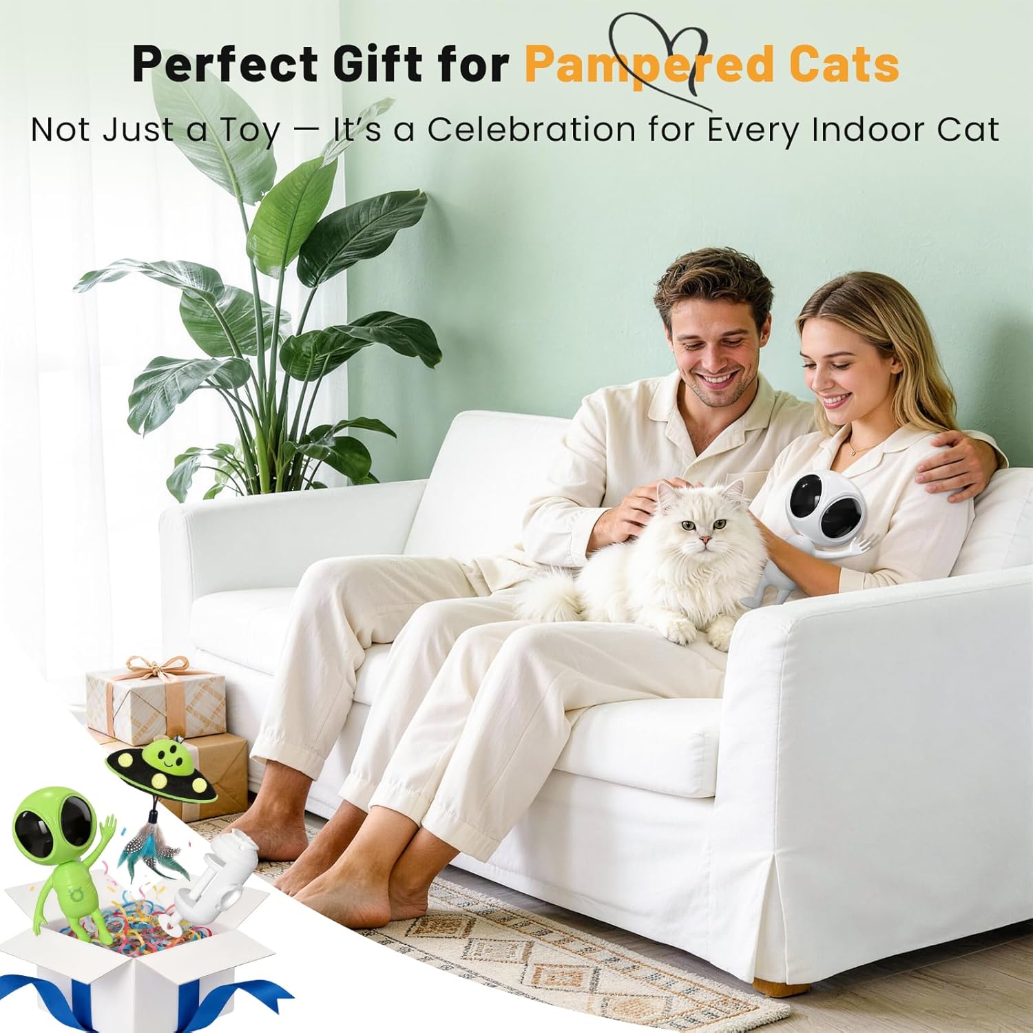 Cat Laser Toy, 2-in-1 Interactive Cat Toys with Dual Laser & Catnip Dangler, Smart Motion-Activated Random Trajectory, 4 Speed Modes, Rechargeable, Quiet & Clamp Design for Bored Indoor Cats