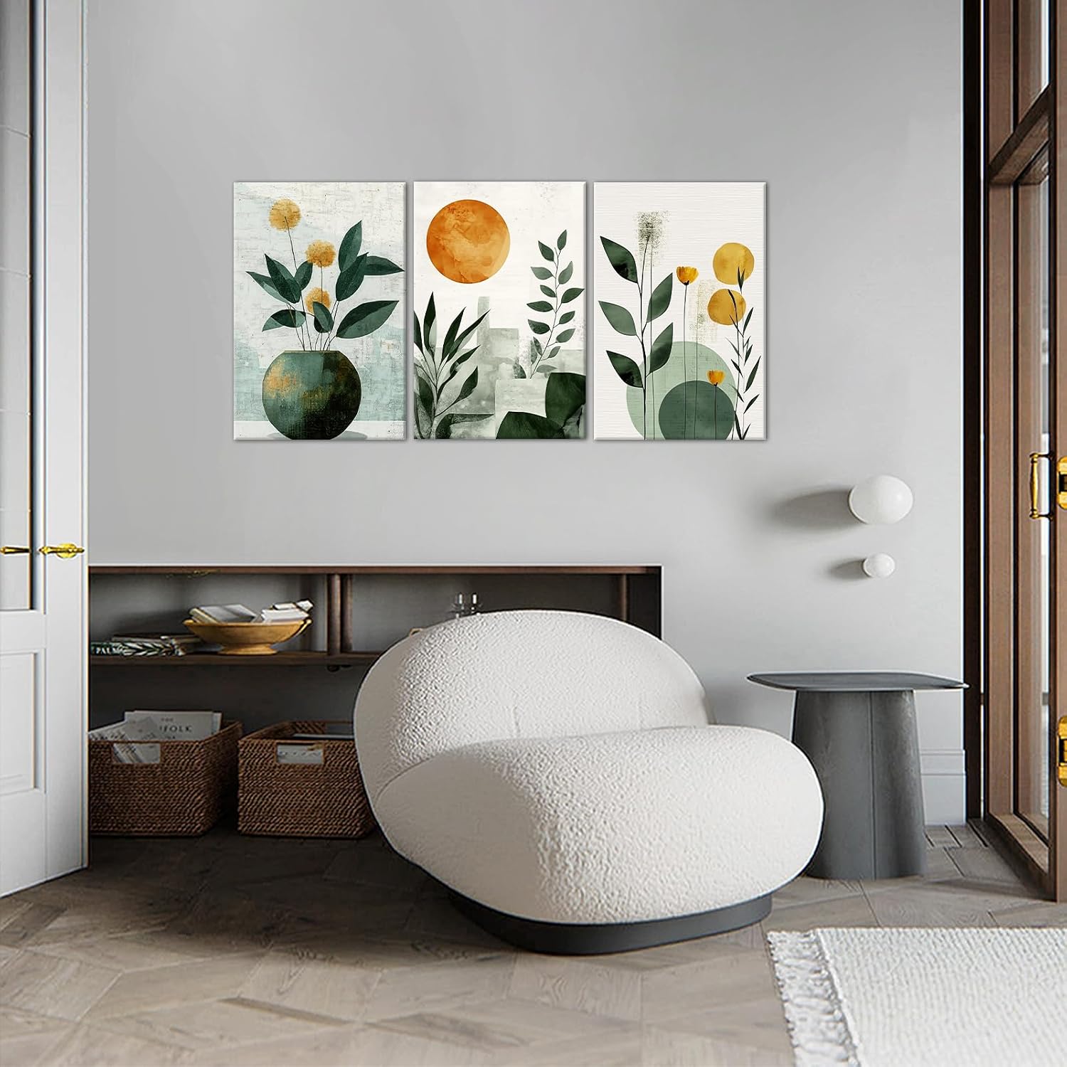 YXCCTYBD 3 PCS Boho Wall Art Sage Green Botanical Plant Canvas Prints Mid Century Modern Pictures Wall Decor Abstract Bohemian Paintings for Living Room Bedroom Artwork(Boho-2,12L x 16W x 3Pcs) image 5