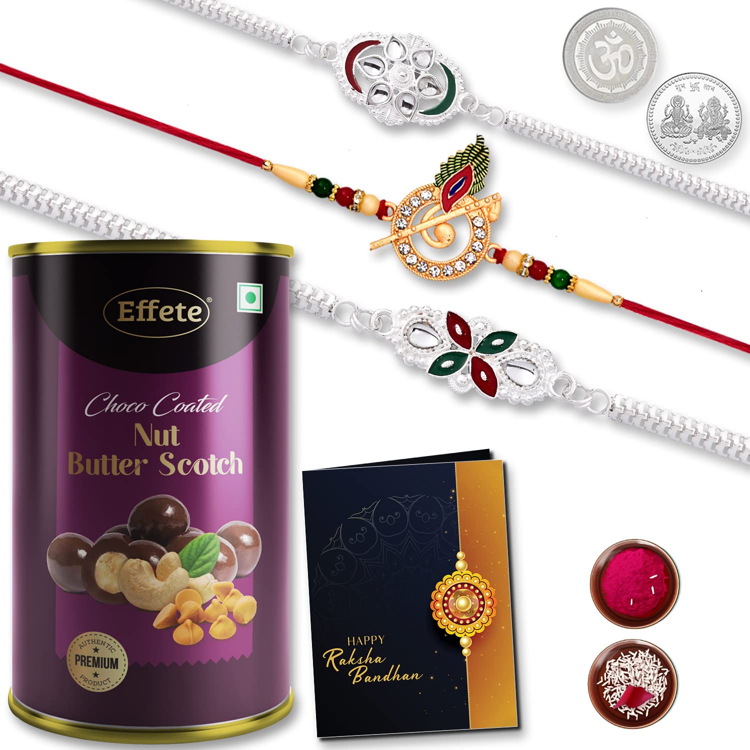 DeoDap (K3_703+A1+A2_BS) Multicolor Rakhi Combo with Effete Chocolate