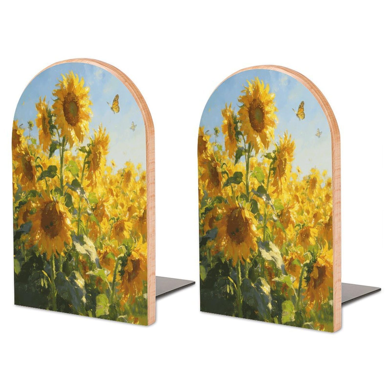 Sujetalibros de madera Floralsea tope de libros de metal antideslizante soporte grande resistente