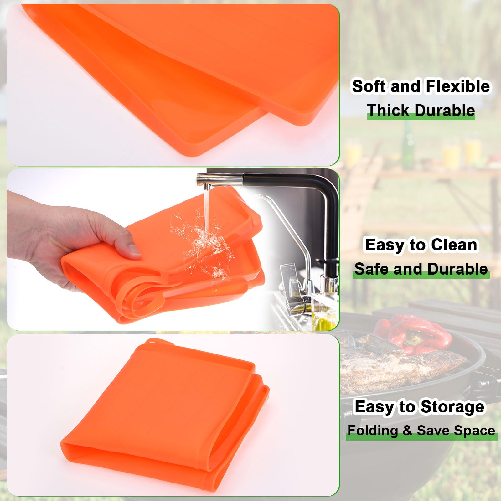 uxcell Tapis de cuisson en silicone de 91,4 cm avec poignée, protège la plaque de la poussière, des débris et de la rouille, orange