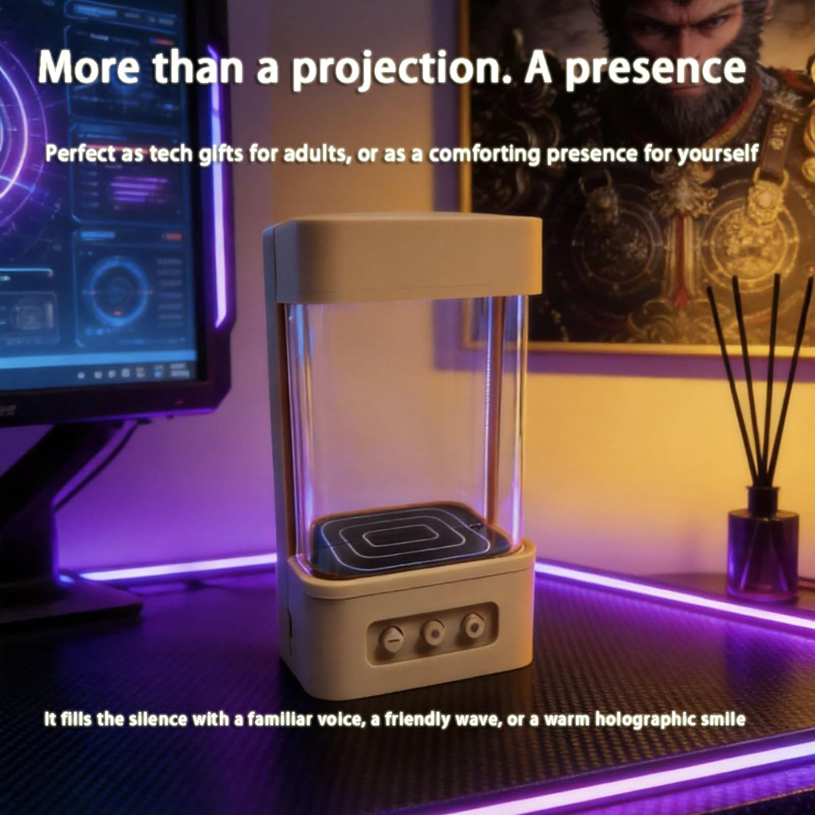 Robot AI Na Pulpicie, Interaktywna Projekcja Holograficzna, Sterowanie Głosem | Holograficzne Efekty Wizualne 3D, Kompaktowa Konstrukcja, Wiele Opcji Kolorystycznych, Przenośne Miejsce Do Pracy W(Yellow)