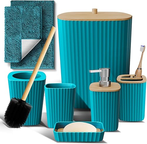 Miniatura 11 de Clara Clark Juego de Baño - Juego de Accesorios de Baño Verde Salvia, Juego de Accesorios de Baño de 6 Piezas, Juegos de Baño con Cepillo de Verde