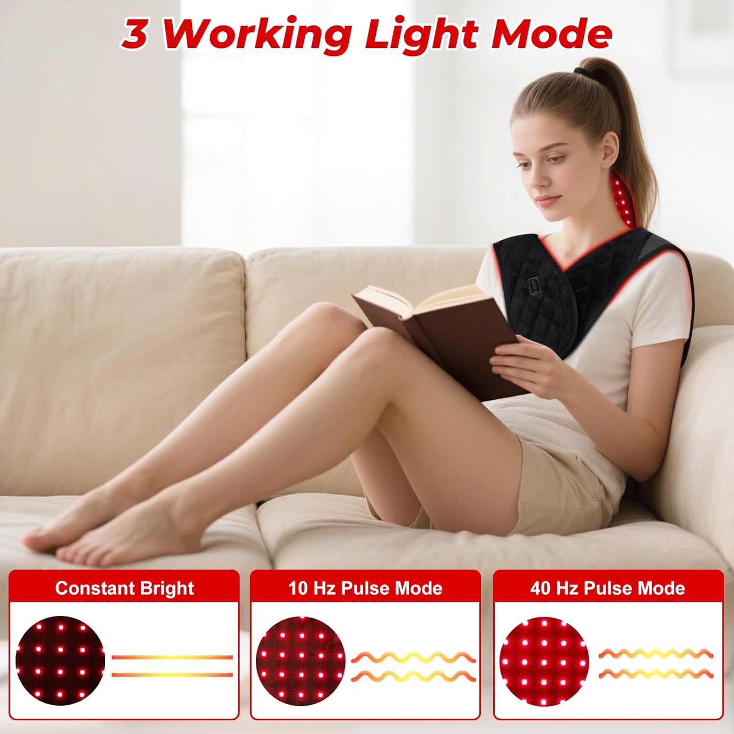 Cholas Red Light Therapy for Body, 3-in-1 Near Infrared Red Light Therapy for Shoulder Back Neck, 660nm and 850nm Wearable Red Light Pad with 3 Light Modes, for Office Home Use,Gift for Men Women