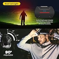 Vista 6 de Linterna frontal recargable, lámpara de cabeza LED de 5 lúmenes altos con luz roja y blanca, linterna impermeable IPX4, linterna de cabeza de 8