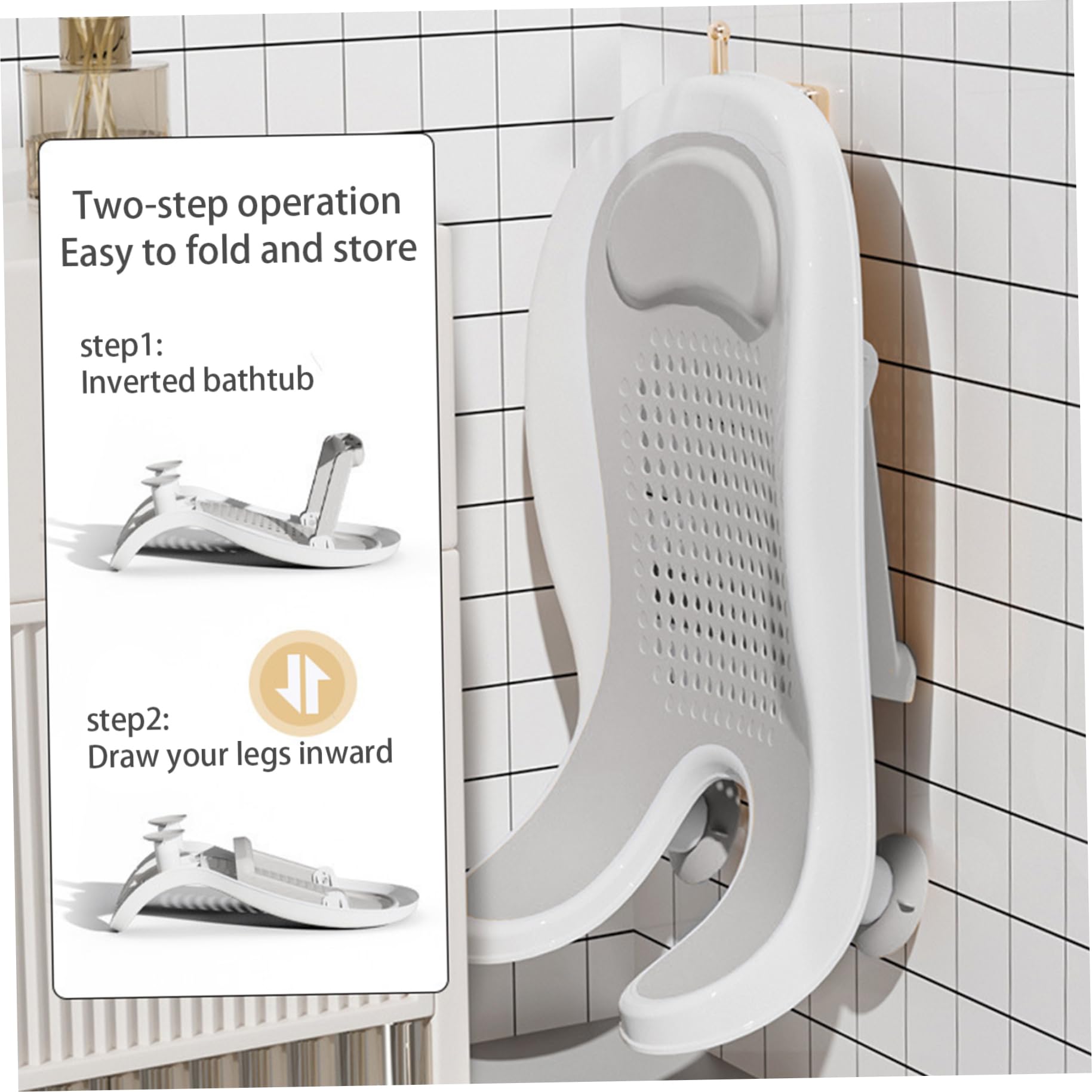 Vaschetta per il lavandino, Vaschetta per il lavandino con ventosa, da bagno portatile multifunzionale con gambe pieghevoli, Strumento per lavaggio del supporto dei glutei per la vasca d