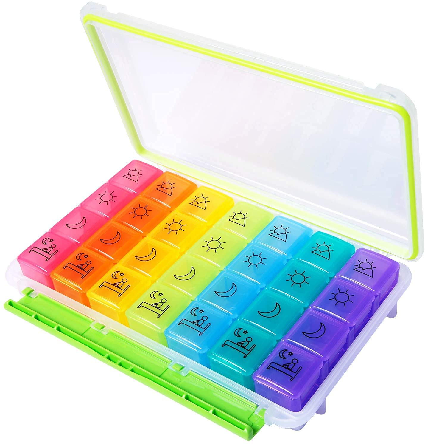 BluBasket Daily Pill Box 4 Times a Day Pill Organizer Weekly Pill Case Rainbow 7 Day 28 Cell Moisture Resistant Vitamin Box Weekly Large Medicine Container for Fish Oil Prescription Medication-image-45