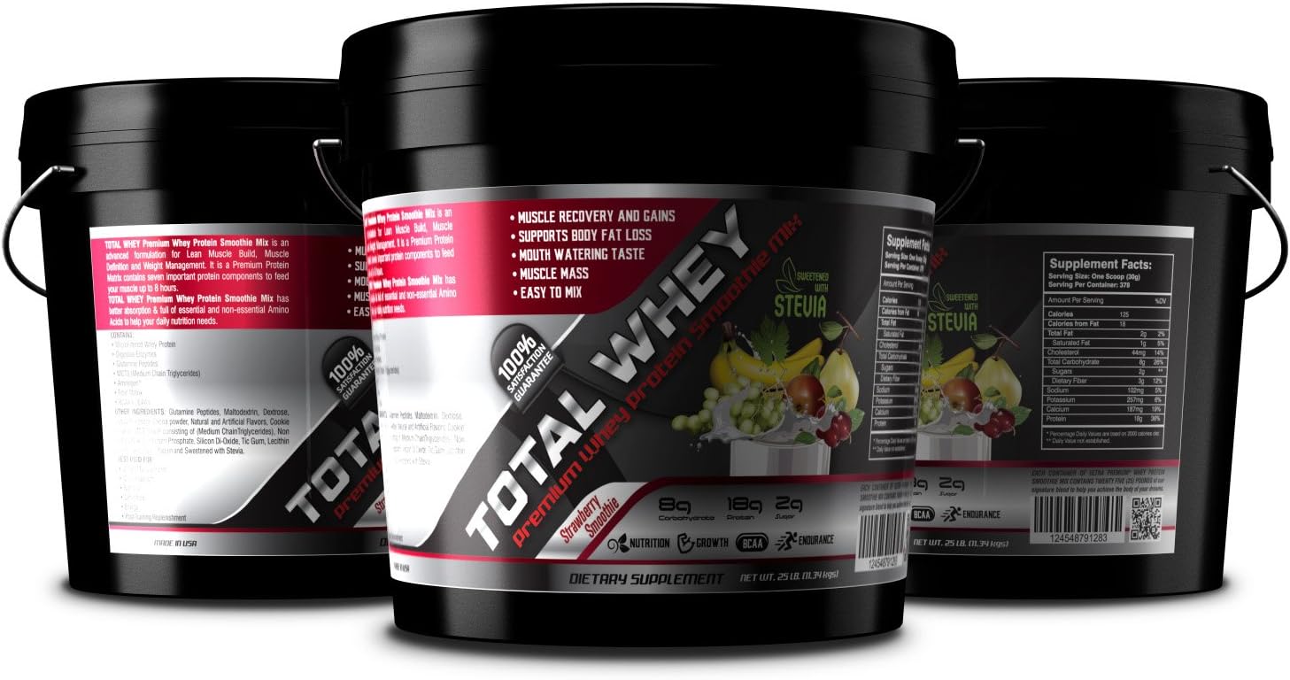 TOTAL WHEY is The Amazon's Best Seller of the Whey Protein, Protein Shakes, Healthy Shakes, Whey Smoothie is the #1 Voted by Amazon Smoothie Mix Whey Protein. It is the Best Selling Whey Protein for Smoothie Bars/Juice Bars. Comes in a 15 Lbs Bucket. Serving Size: 30g(one scoop), Total servings: 227. Chikita Banana.