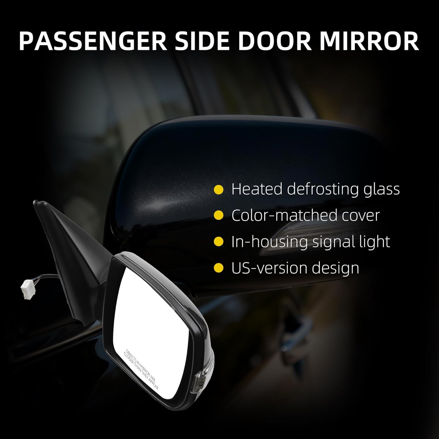 Dasbecan Right Passenger Side Mirror Compatible with 2011-2015 Kia Sorento with Power Heated Glass, Turn Signal Light, Black Mirror Cap, Manual Folding Replace#876201U050 KI1321146 (7Pins)