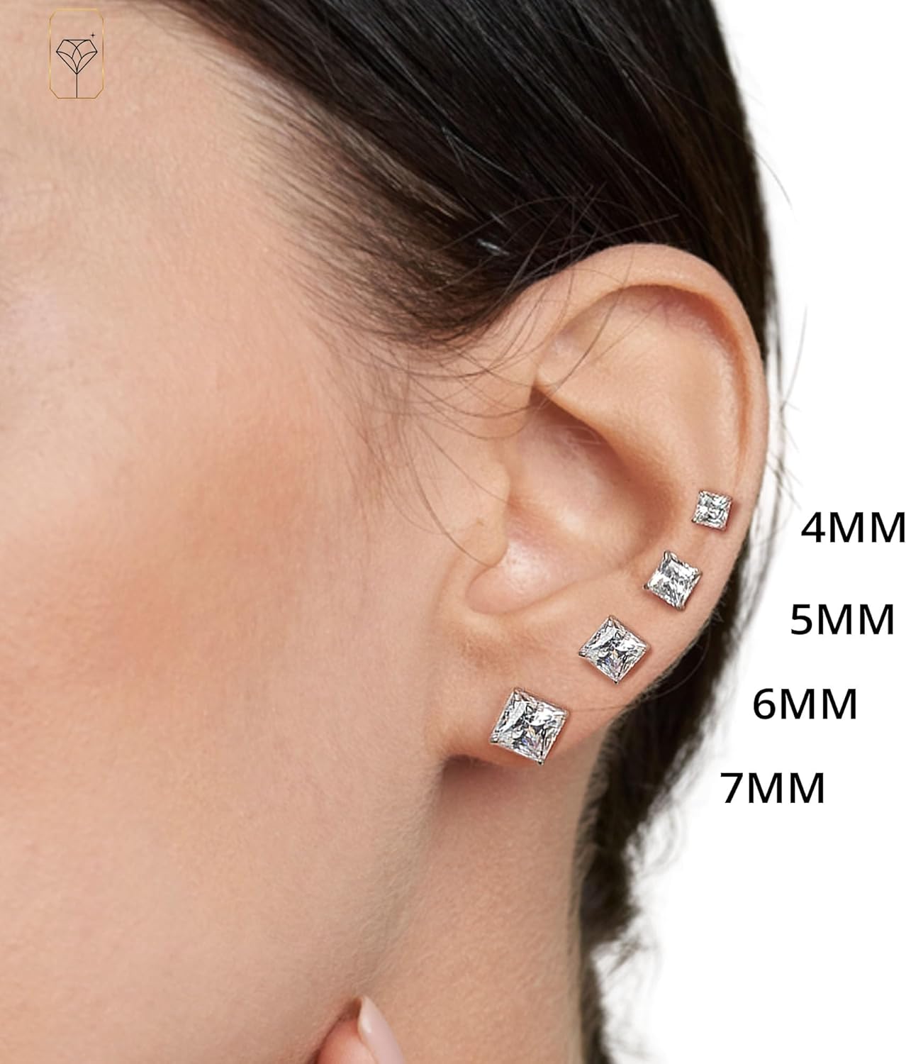 14K Gold Princess Cut CZ Stud Earrings for Women & Men | Anti Tarnishing Cubic Zirconia Earrings Studs with 14K Gold Butterfly Backs | 4MM 5MM 6MM 7MM CZ Gold Earrings by MAX + STONE