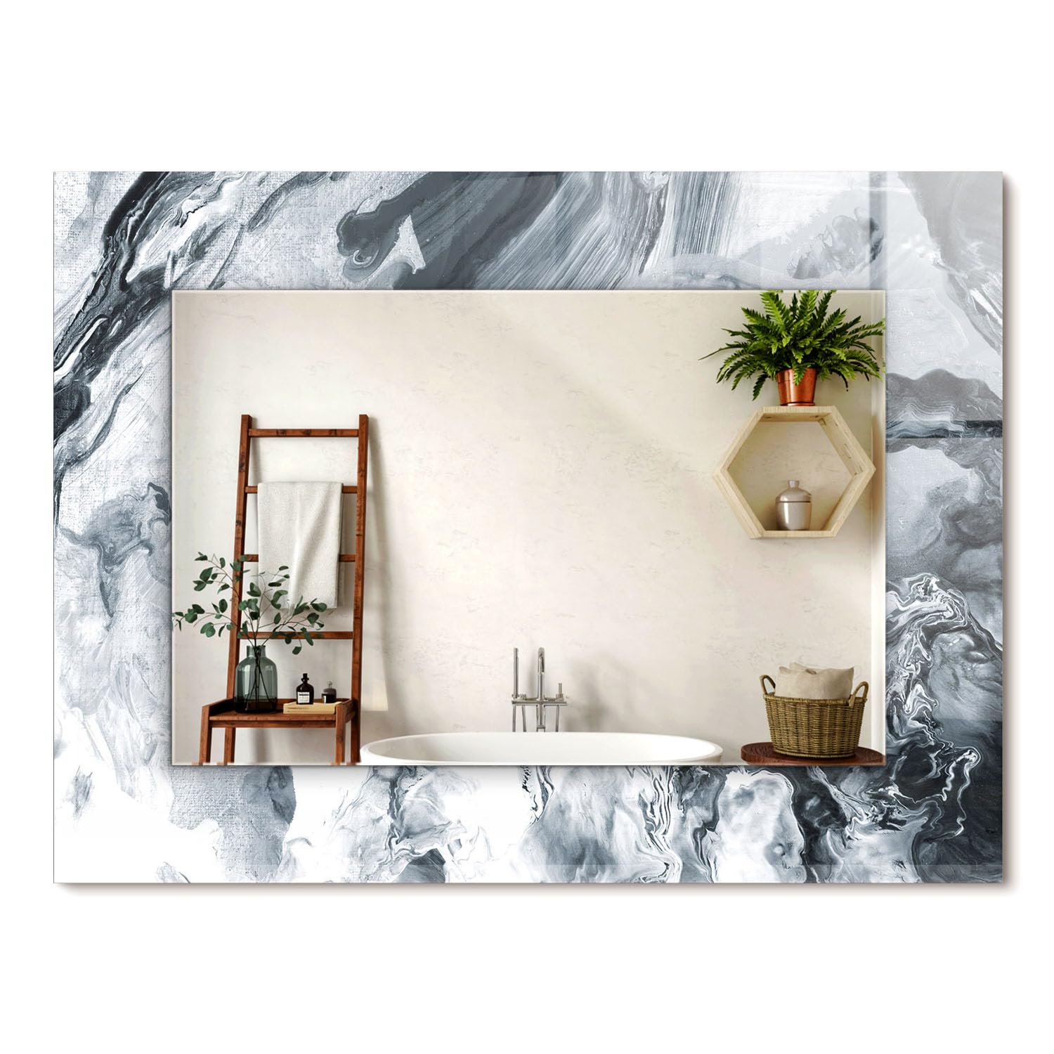Miroir rectangulaire abstrait et cadre graphique haut de gamme