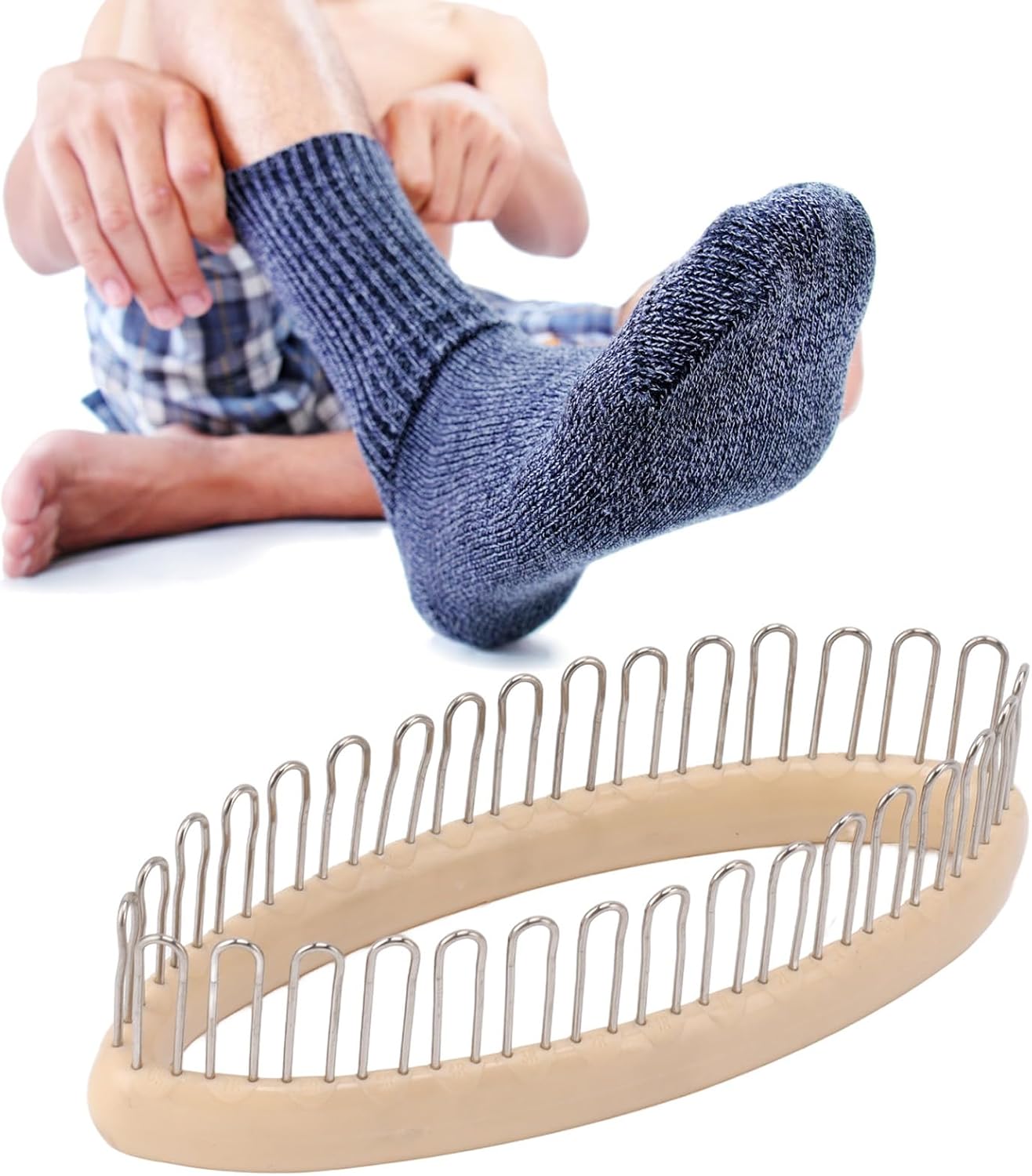 Sock Loom Kit, Oval Knitting Loom Set with Crochet Hooks & Knitting Needles, Beechwood Long Knitting Board Weave Loom Craft Yarn Kit DIY Tool for Hat Scarf Shawl Blanket DIY Craft Sewing Accessories