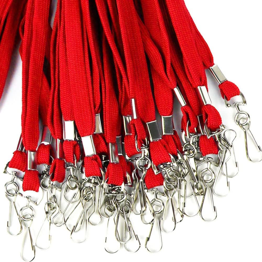 Ollain Badge Lanyards Flat Lanyard Swivel Hooks Durably Neck Bulk Lanyards with Clip for Women/Men Business Card ID Employee Student Lanyards (Red, 100 Pack)