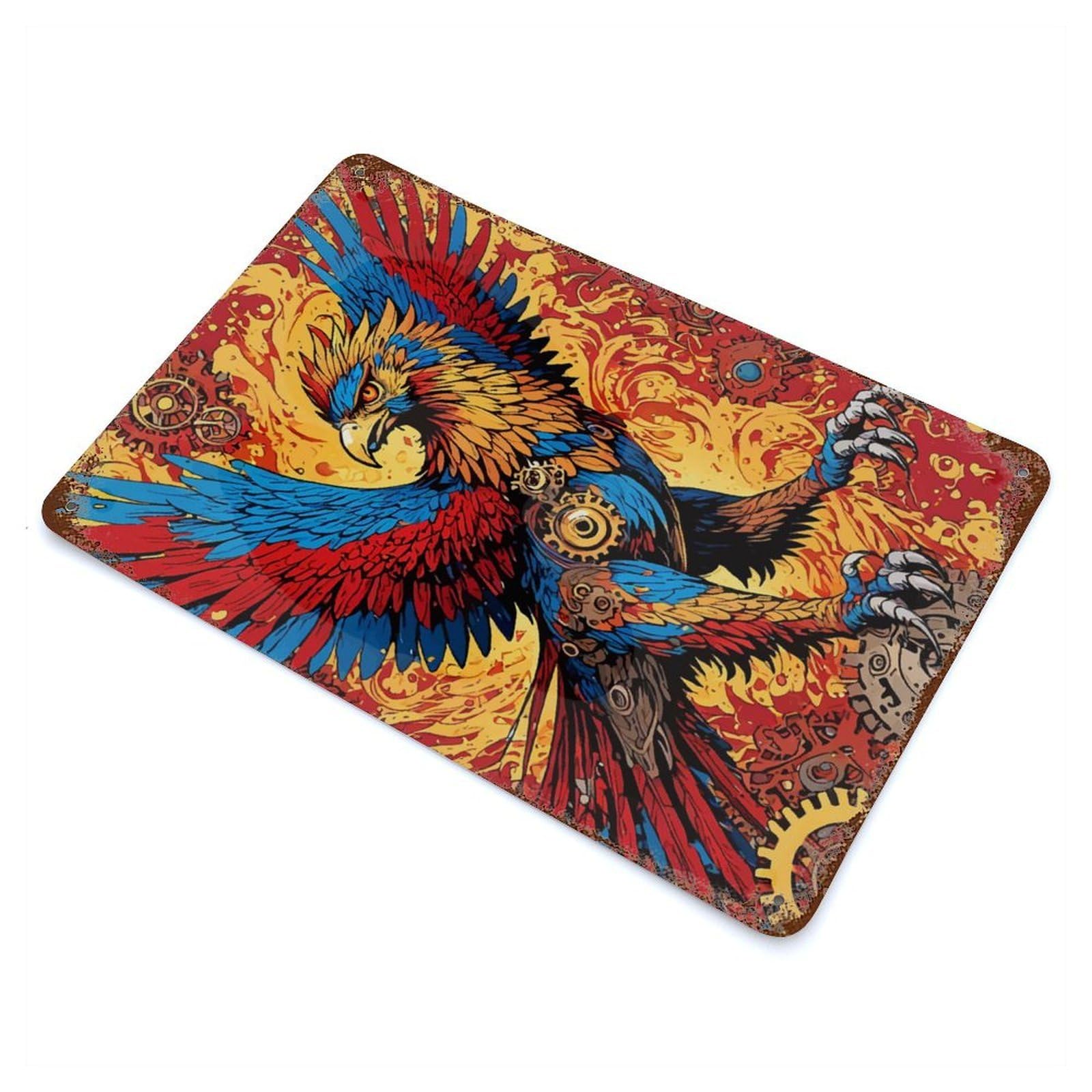 Steampunk Phoenix Distressed Metal Wall Sign 11.8"x7.9", Industrial Home Decor for Garage, Pub Or Kitchen