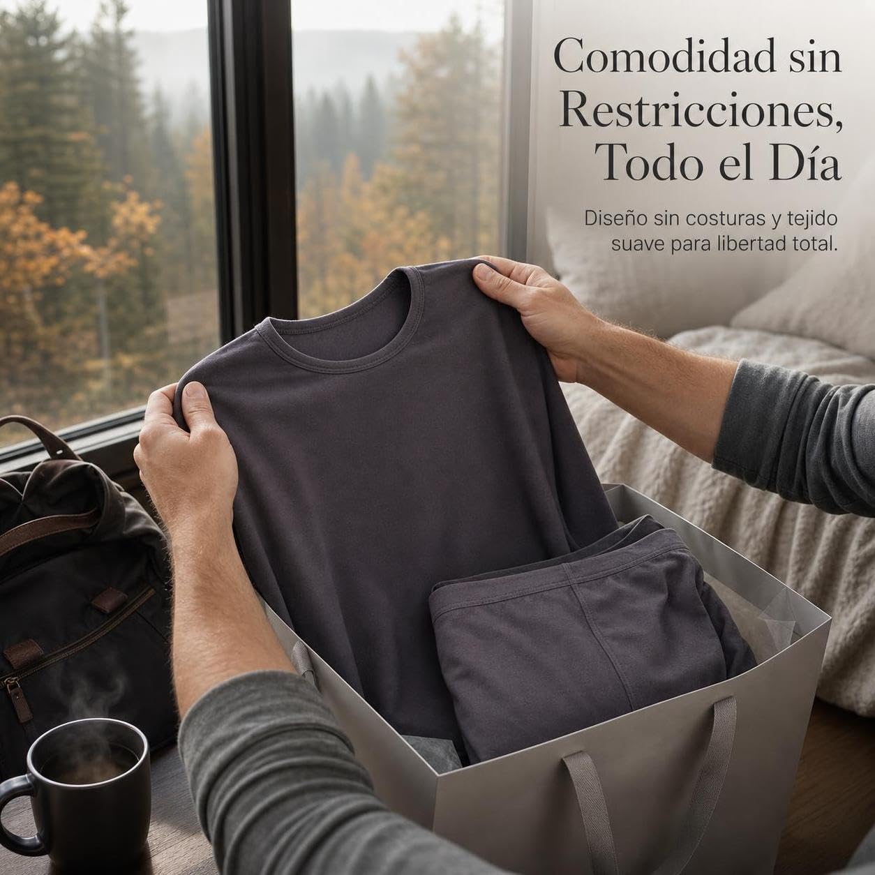 Ropa Interior Térmica Hombre Sin, Tejido modal, antipilling - cuello redondo | larga larga | algodón, antibacteriano 10A, para Esquí