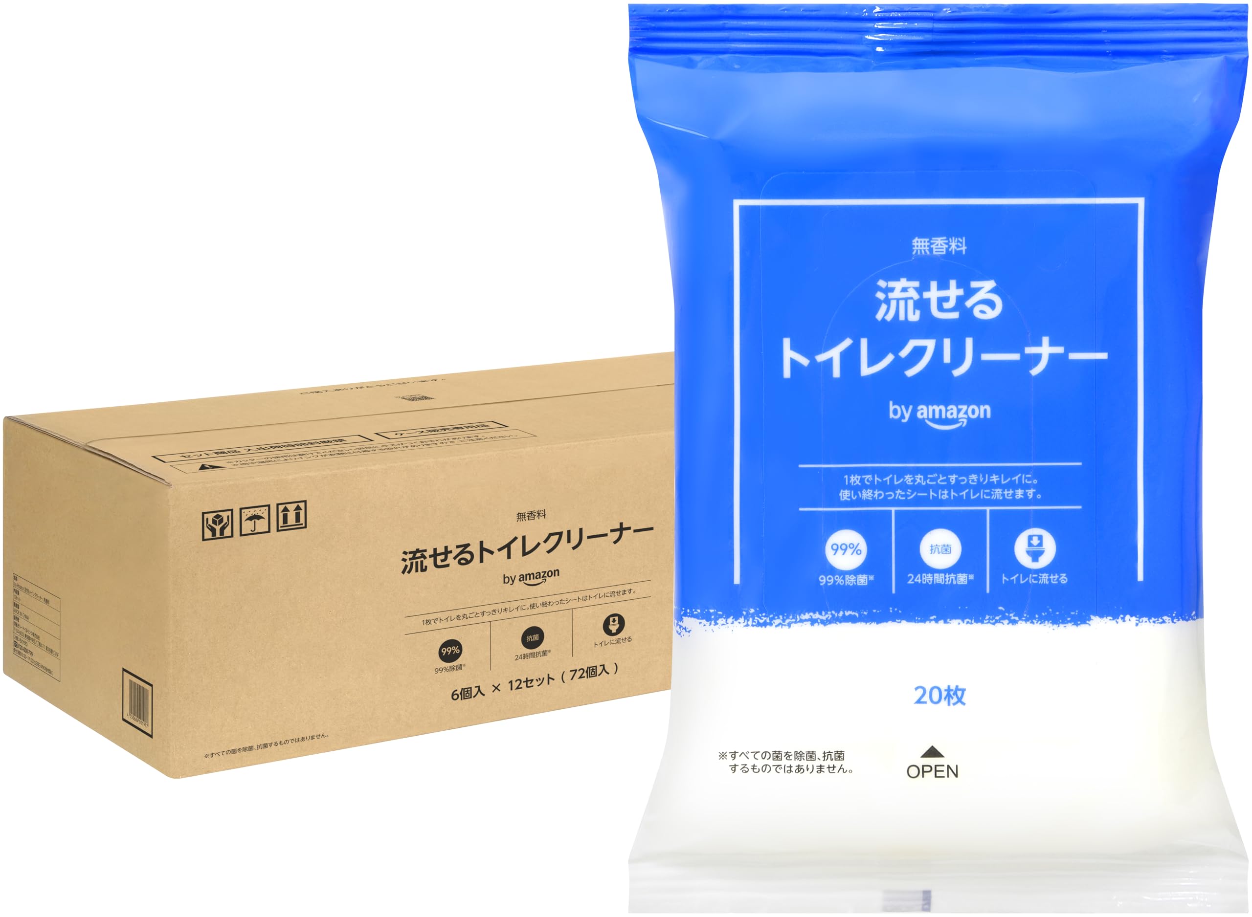 【ケース販売】by Amazon 流せるトイレクリーナー 無香料 1440枚(20枚×72個)