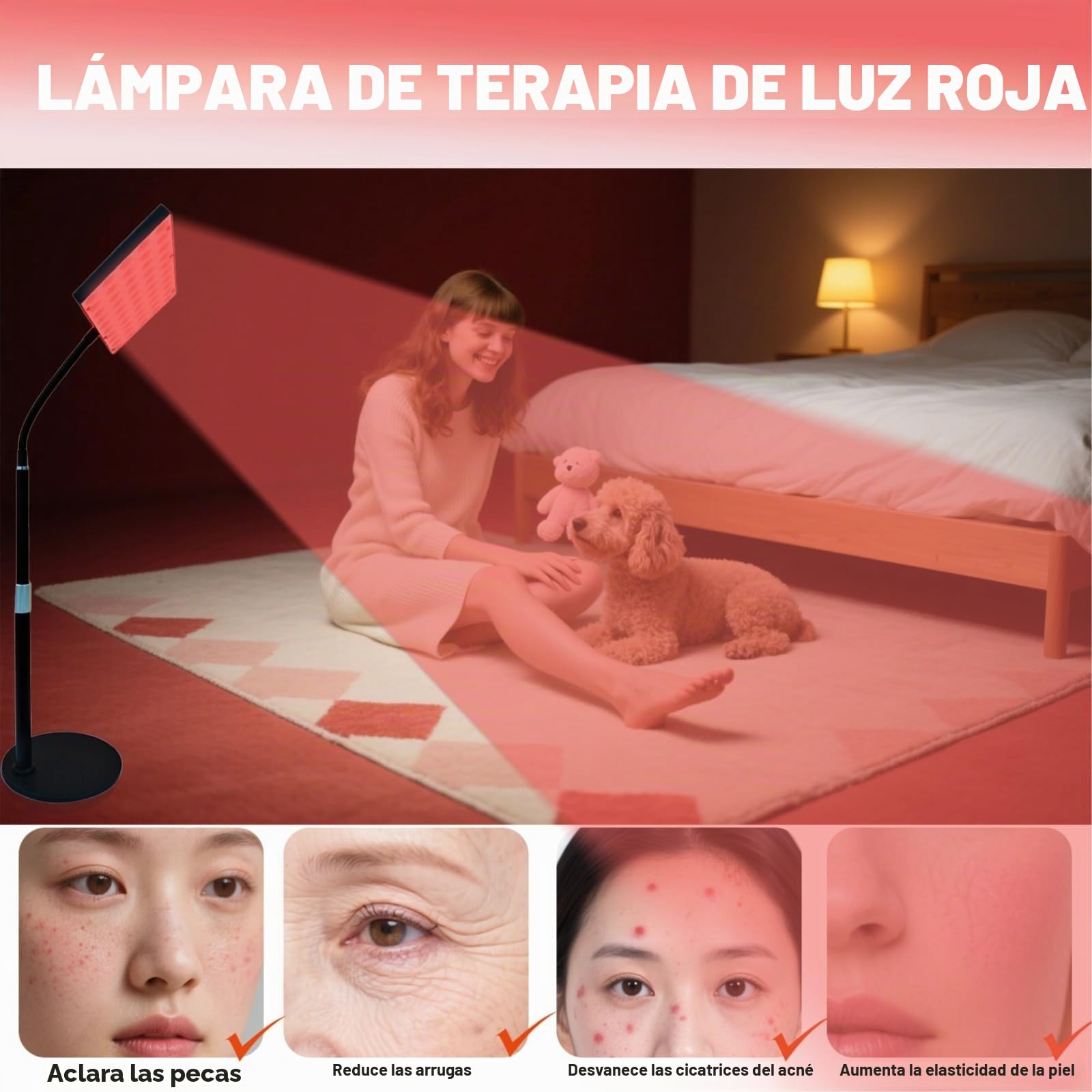 Lámpara de panel de terapia de luz roja de 30 W y 100 LED, infrarrojo cercano, longitudes de onda duales de 660 nm y 850 nm, brillo ajustable con temporizador para cuerpo completo, altura ajustable