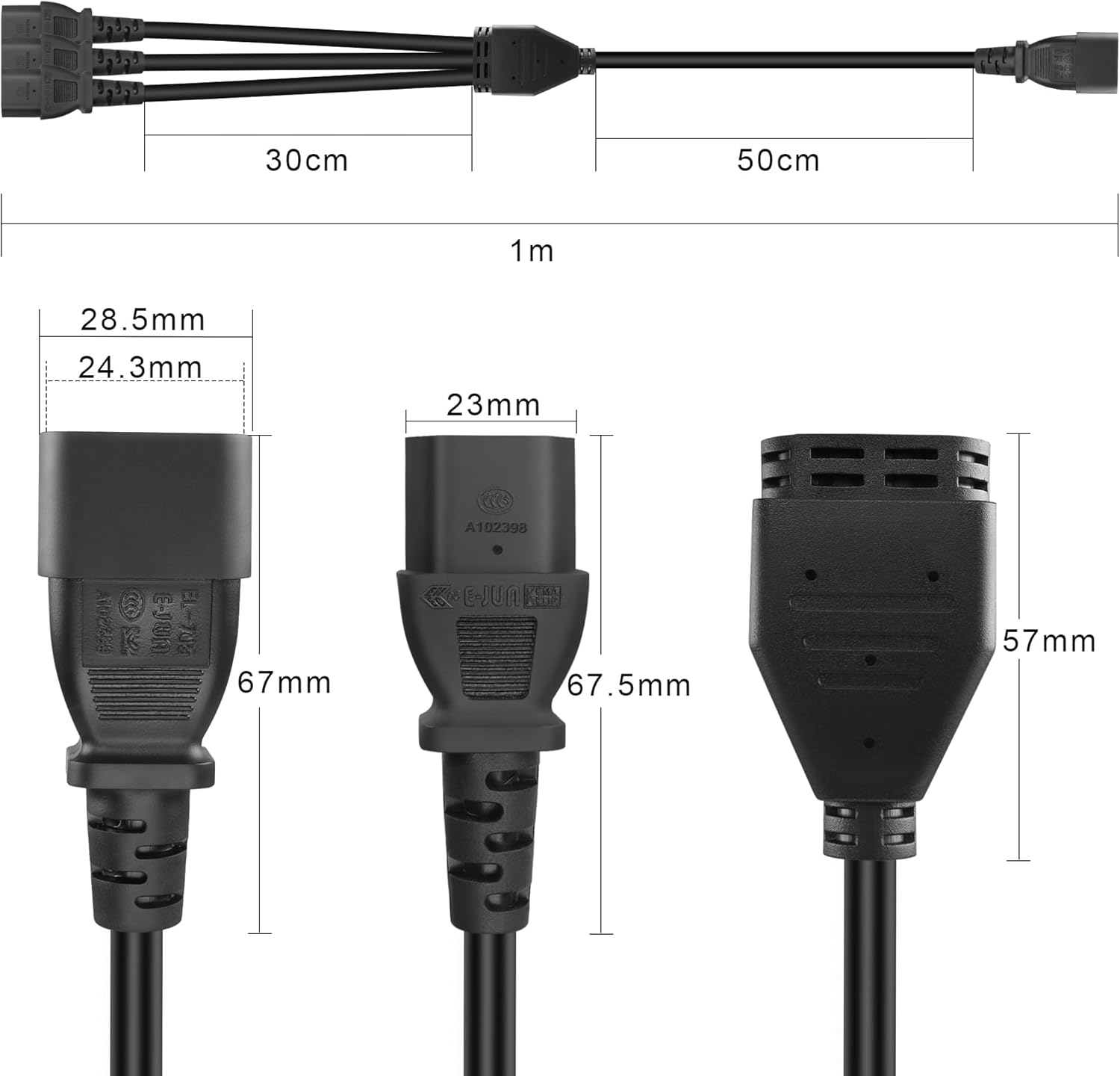 GELRHONR UPS Server C14 to C13 Y Splitter Adapter Extension Power Cable Cord (1 to 3-1M)