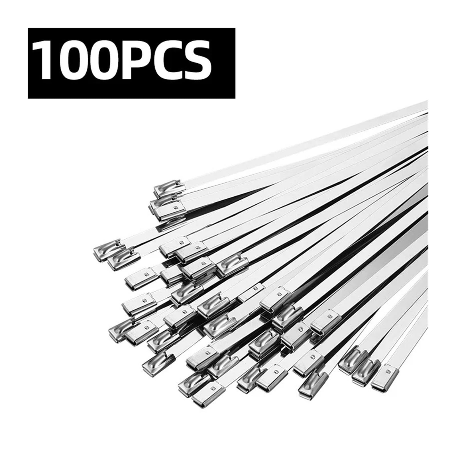 LYVQZPWLRcâble en acier inoxydable, Lot de 100 colliers de serrage métalliques en acier inoxydable 304, largeur 4,6 mm, 100 à 1000 mm, avec revêtement for échappement, multi-usages(4.6x100mm)
