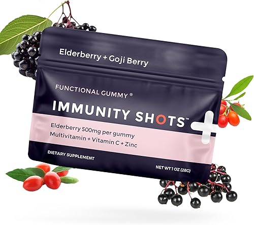 SGC Inmunity Shots - Gomitas multivitamínicas de bayas de saúco y bayas de Goji de 500 mg (12 paquetes, 4 por paquete) Suplemento de apoyo al