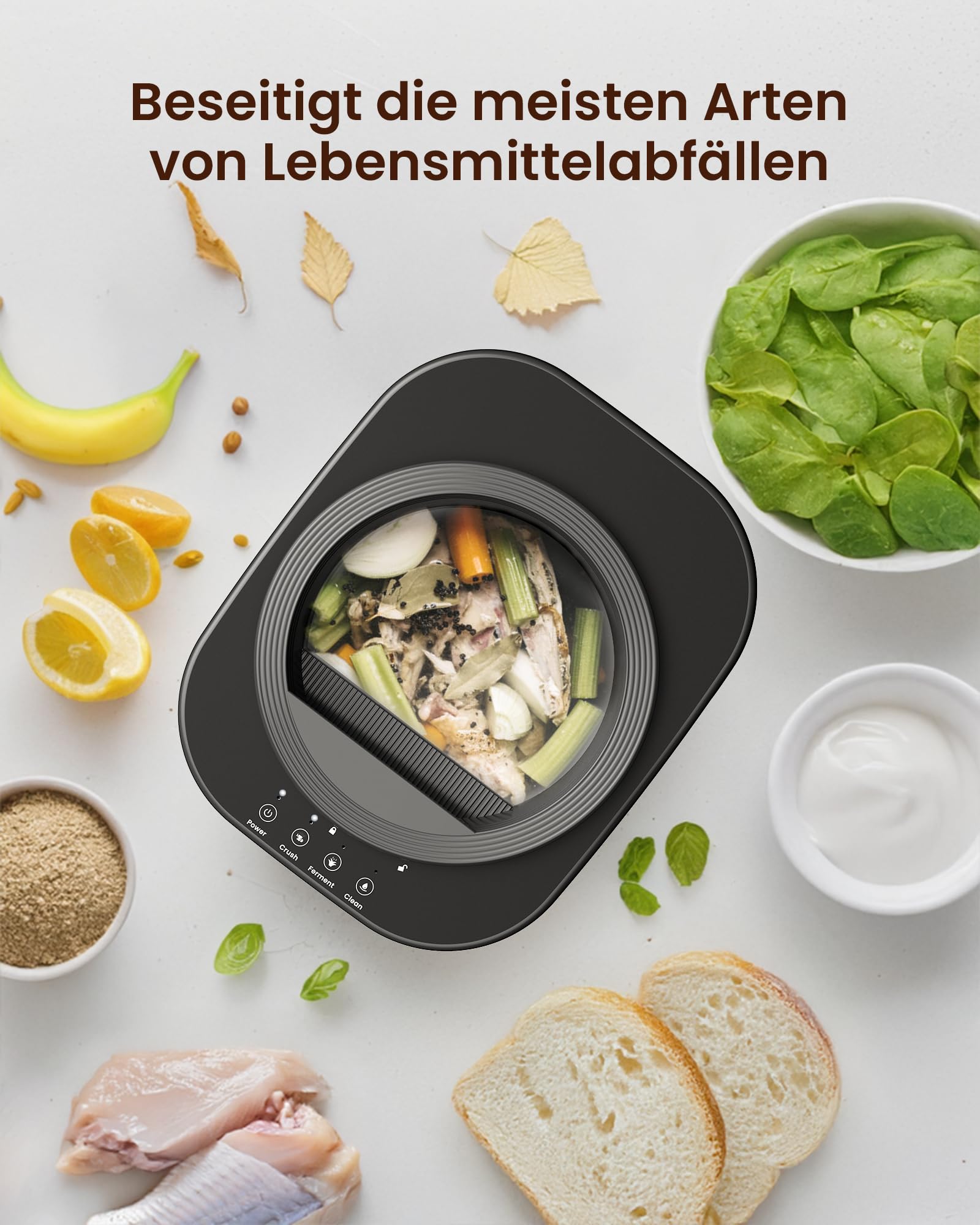 Elektrischer Komposter Küchen, 4L - Geruchloser Küchenkomposteimer mit 3 Modi, Reduziert Lebensmittelabfälle um 90%, Wandelt Küchenabfälle in Dünger um, Geräuscharmer Komposter für den Innenbereich