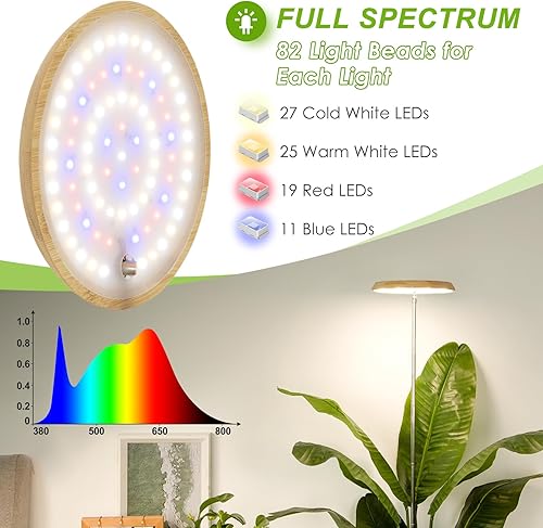 Miniatura 5 de LORDEM Luz de crecimiento de plantas de bambú, 82 luces LED de espectro completo para plantas de interior, lámpara de crecimiento LED ajustable de