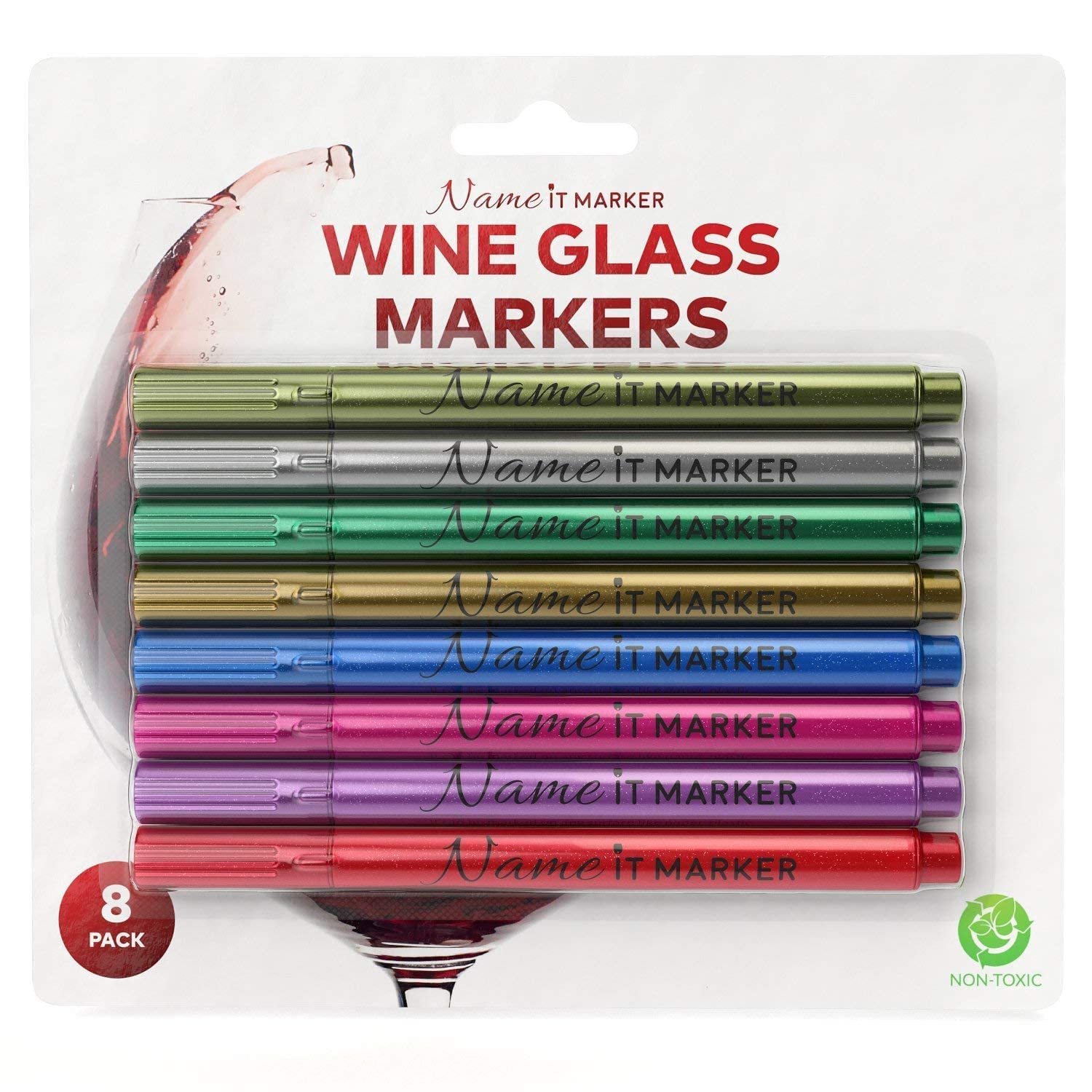 Name It Marker, Metallic Wine Glass Pens, Food Grade Ink in Fun Colors! Personalize Your Drinks Like Wine Charms , Set of 8