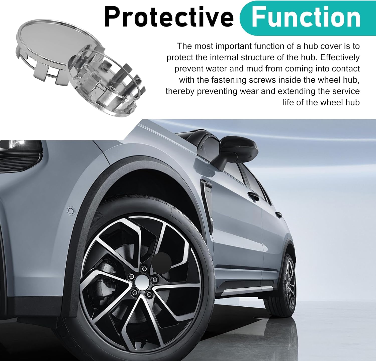 4 PCS Wheel Center Caps, ABS Plastic Snap-in Hub Cap, Waterproof Scratch-Resistant Rim Cover Fit for wheels with diameters between 1.96 and 2.1 inches, Universal for Most Cars (Silver)