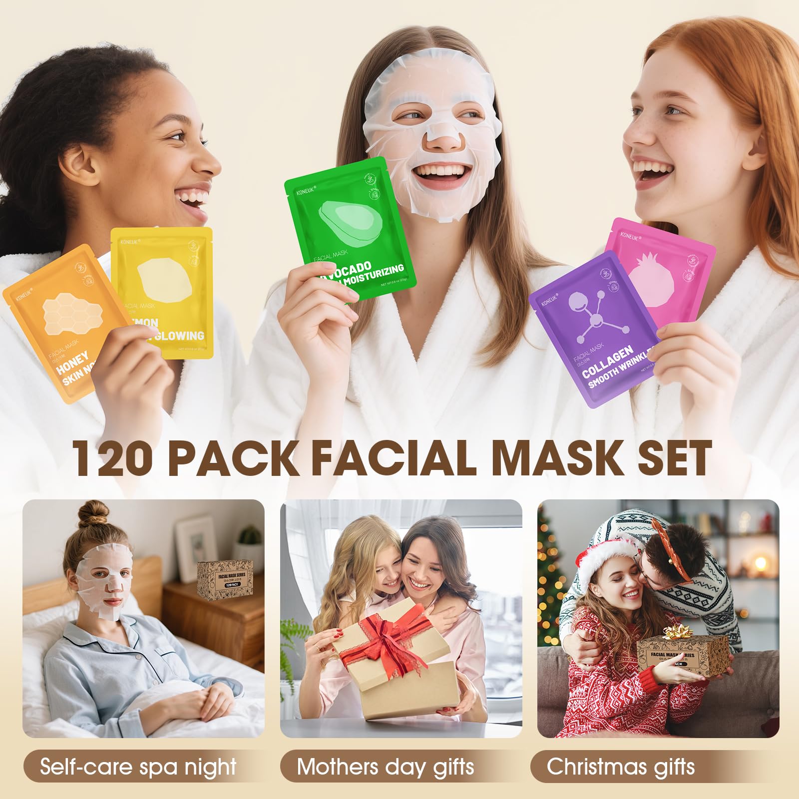 Amazon.com : KONEUK 120 Pack Collagen Essence Sheet Face Masks