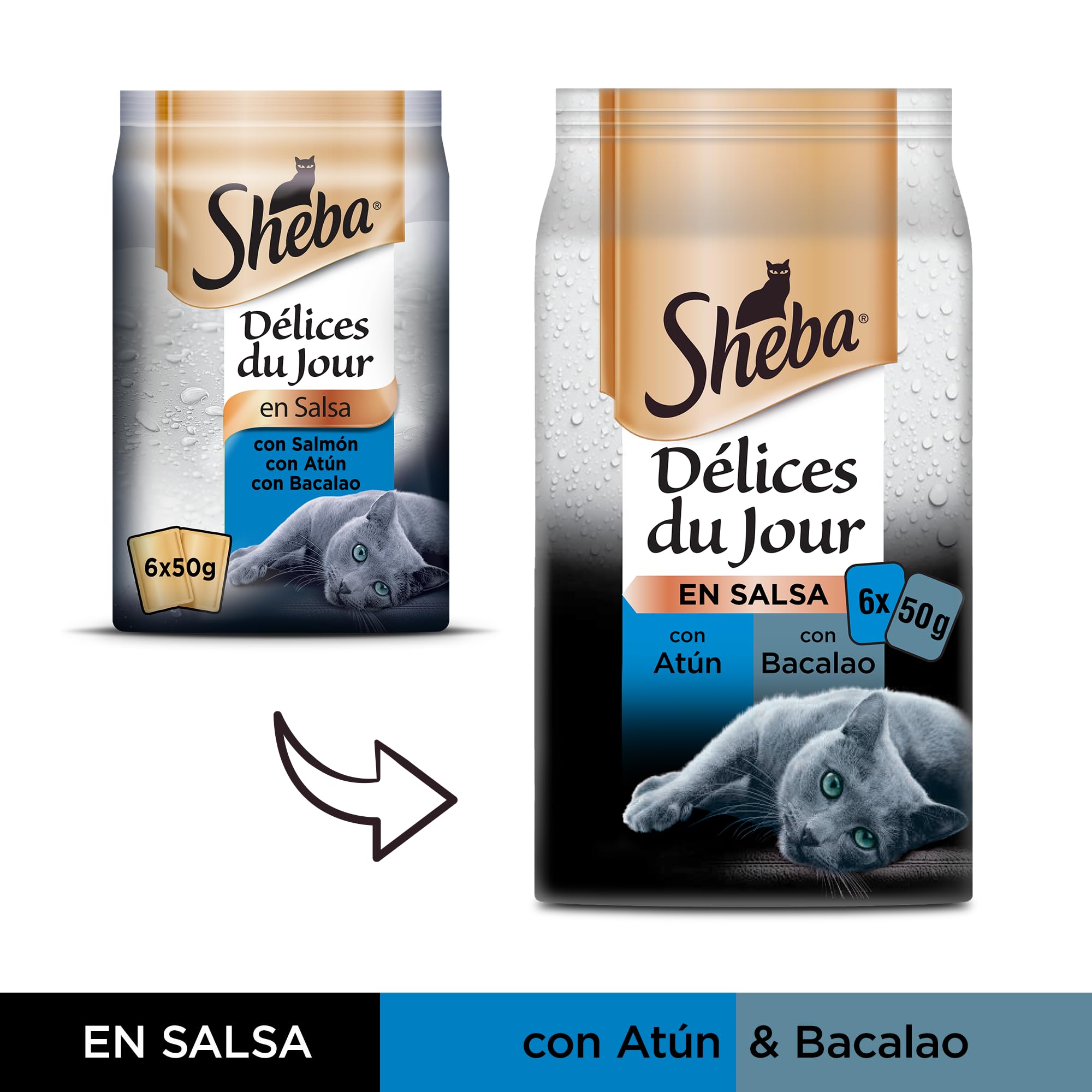 Sheba Délices du Jour Comida húmeda para Gatos, Sabor Pescado, Multipack (Pack de 12 x 6 bolsitas x 50g)