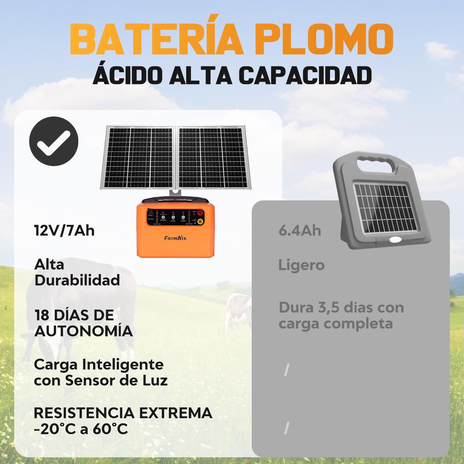 48KM Solar Pastor Electrico, 0.3- 1.5J 6-12KV Ajustable Cerca eléctrica Controlador para Granja de animales, Pastor Eléctrico Electrificador para Ganado, Aves, Granja