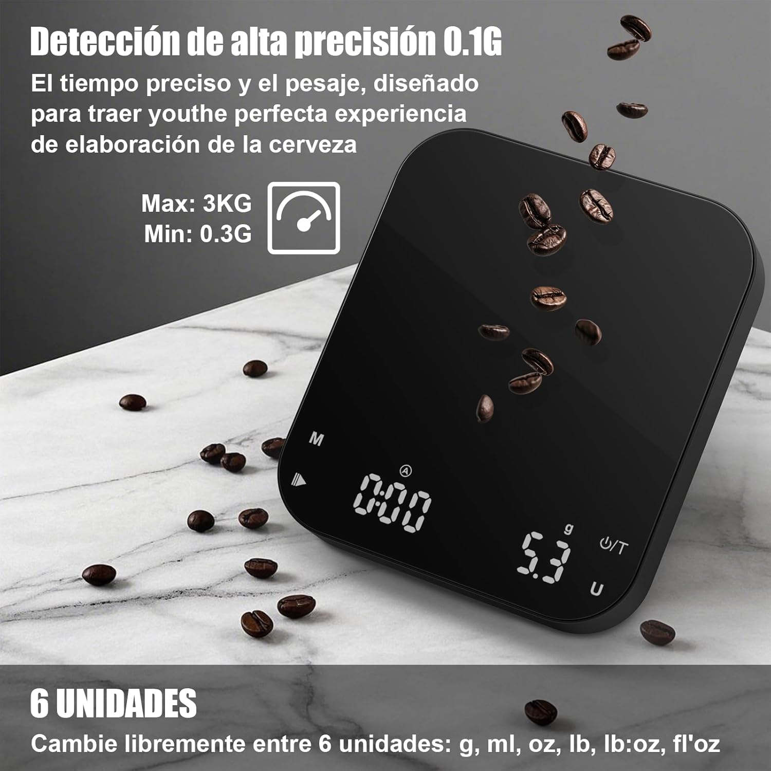 Precis Coffee Scale with Timer, 3kg/0.1 Recharable Espro