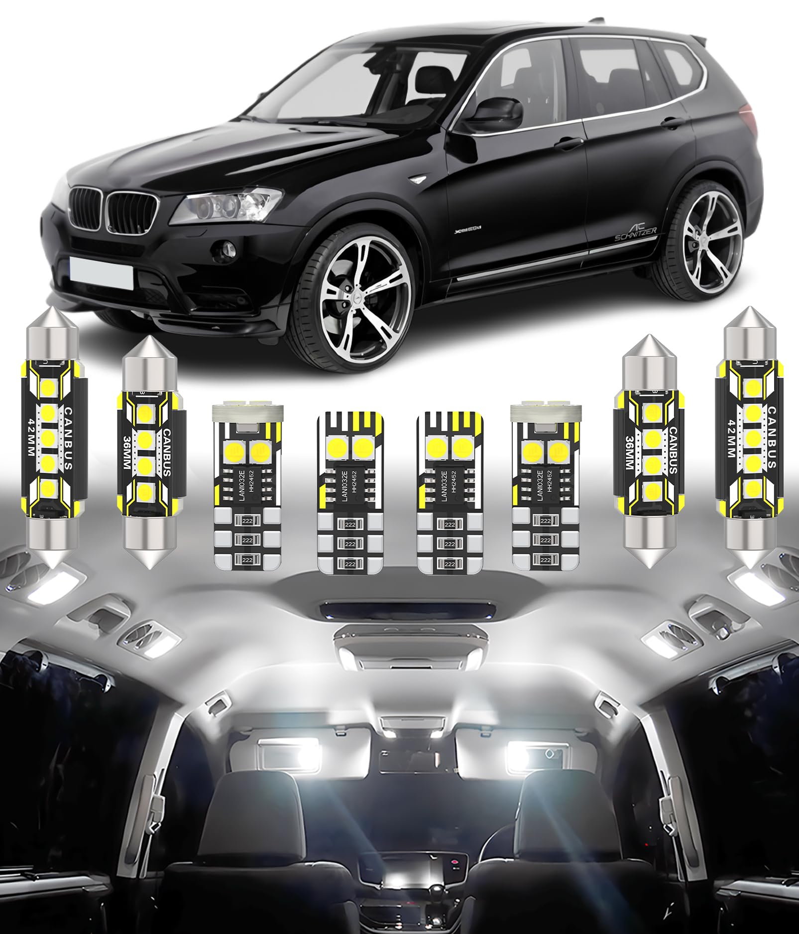 BMT xms 20pz Kit di Luci LED per Interni per BMW X3 F25 2011-2017, Lampadine LED per Interni Auto e Camion 6000K Bianco Luminoso