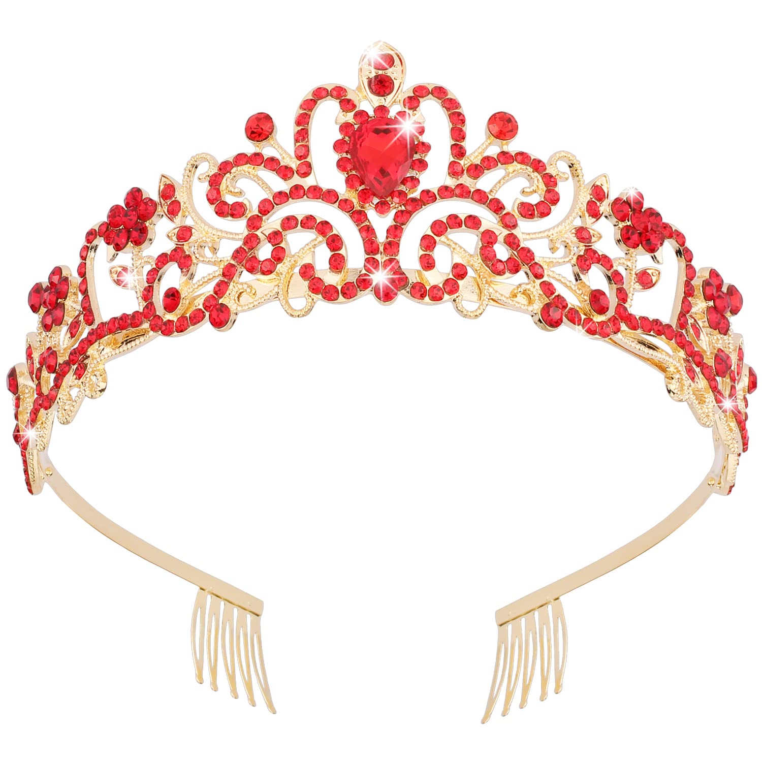 Elegant Red and Gold Tiara Continental Premium Gold Ruby Red Contoured Crown Tiara  main image 2