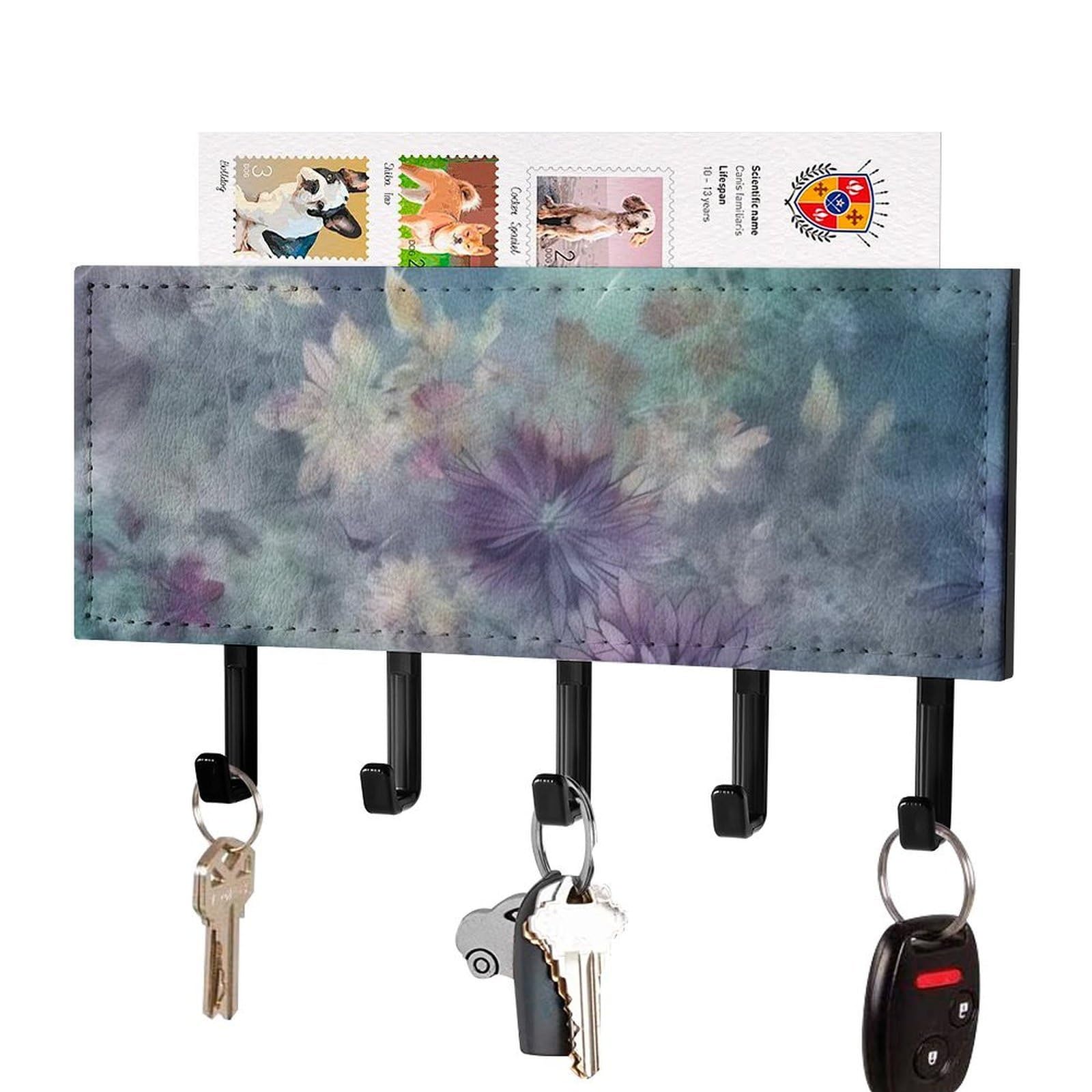 Fekiloot Black And Green Key Holder For Wall Adhesive, No Drilling, Key Hooks With 5 Hooks Wall Mounted, Self Adhesive Keys Rack For Entryway, Hallway, Living Room, Kitchen, Office