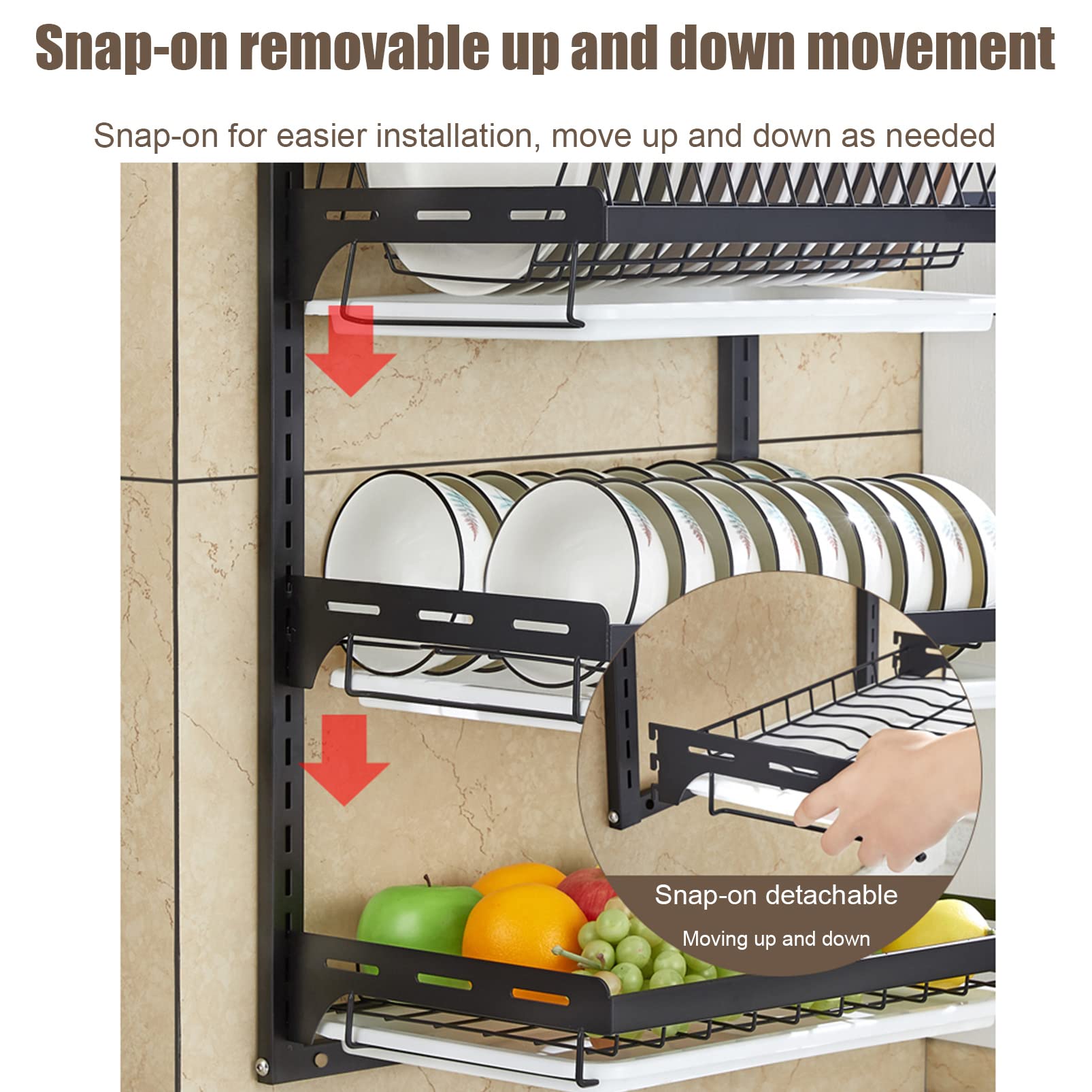 Escurridor de Platos de Cocina montado en la Pared, Soporte para Cuencos, escurridor de Platos de Acero Inoxidable, Soporte para Cubiertos con Ganchos