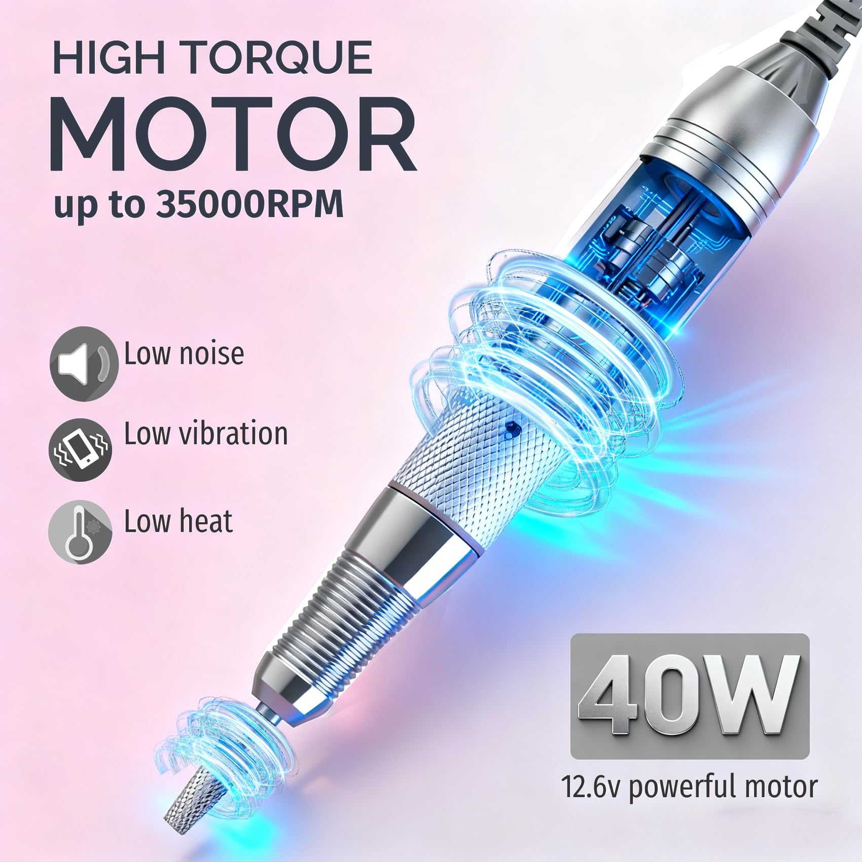 Trapano elettrico per unghie, ricaricabile, 35000 giri/min, portatile, con batteria staccabile, strumento elettrico portatile per unghie, lucidatura, rimozione unghie (bianco)