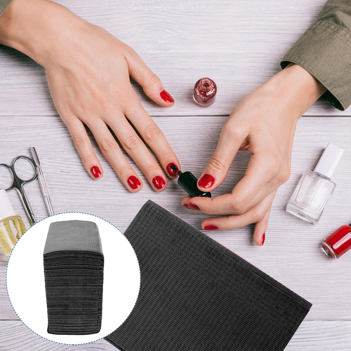 Lurrose 125 Tovagliette Monouso per Manicure in Carta Nera, Tappetino Assorbente per Nail Art Professionale, Protezione Igienica per Tavolo Unghie e Saloni di Bellezza